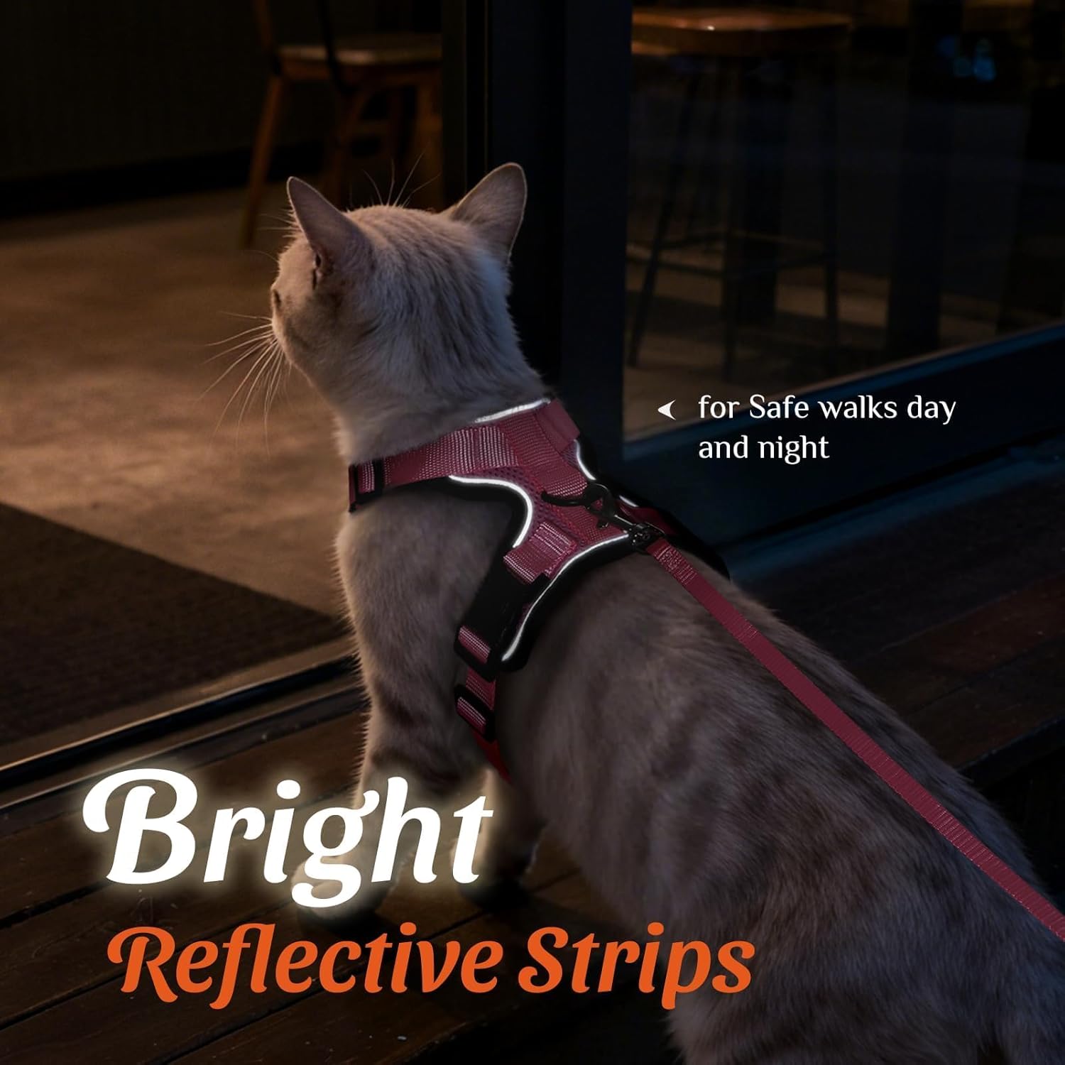 Dooradar Cat Harness and Leash Set, Escape Proof Safe Adjustable Kitten Vest Harnesses for Walking, Easy Control Soft Breathable Mesh Jacket with Reflective Strips for Cats, Pink, Xs - Image 5