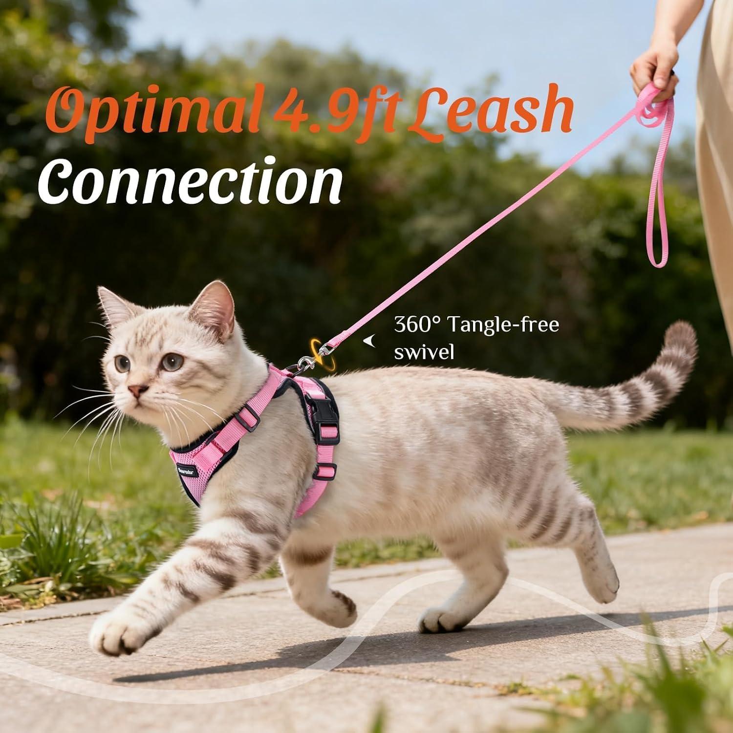 Dooradar Cat Harness and Leash Set, Escape Proof Safe Adjustable Kitten Vest Harnesses for Walking, Easy Control Soft Breathable Mesh Jacket with Reflective Strips for Cats, Pink, Xs - Image 7