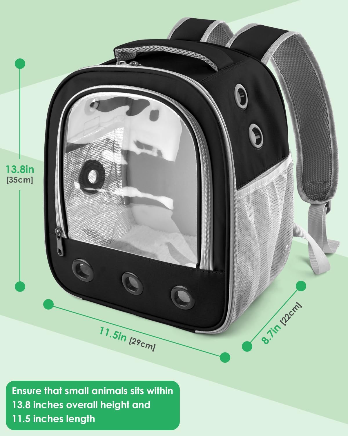DBNESS Guinea Pig Carrier Backpack, Portable Rabbit Travel Carring Bag for Pet Bunny Chinchilla Bearded Dragon Hamster Parrot Outgoing Pouch Case with Water Bottle Holder & Detachable Pad (Black) - Image 5