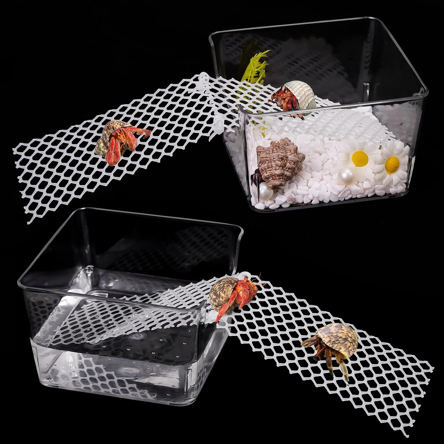 U0U 2 Pack Hermit Crab Water Tank,Hermit Crab Accessories Hermit Crabs Cage with Climbing Ramps,Acrylic Hermit Salt Water Pool for Small or Medium Hermit Crabs Habitat (Small)