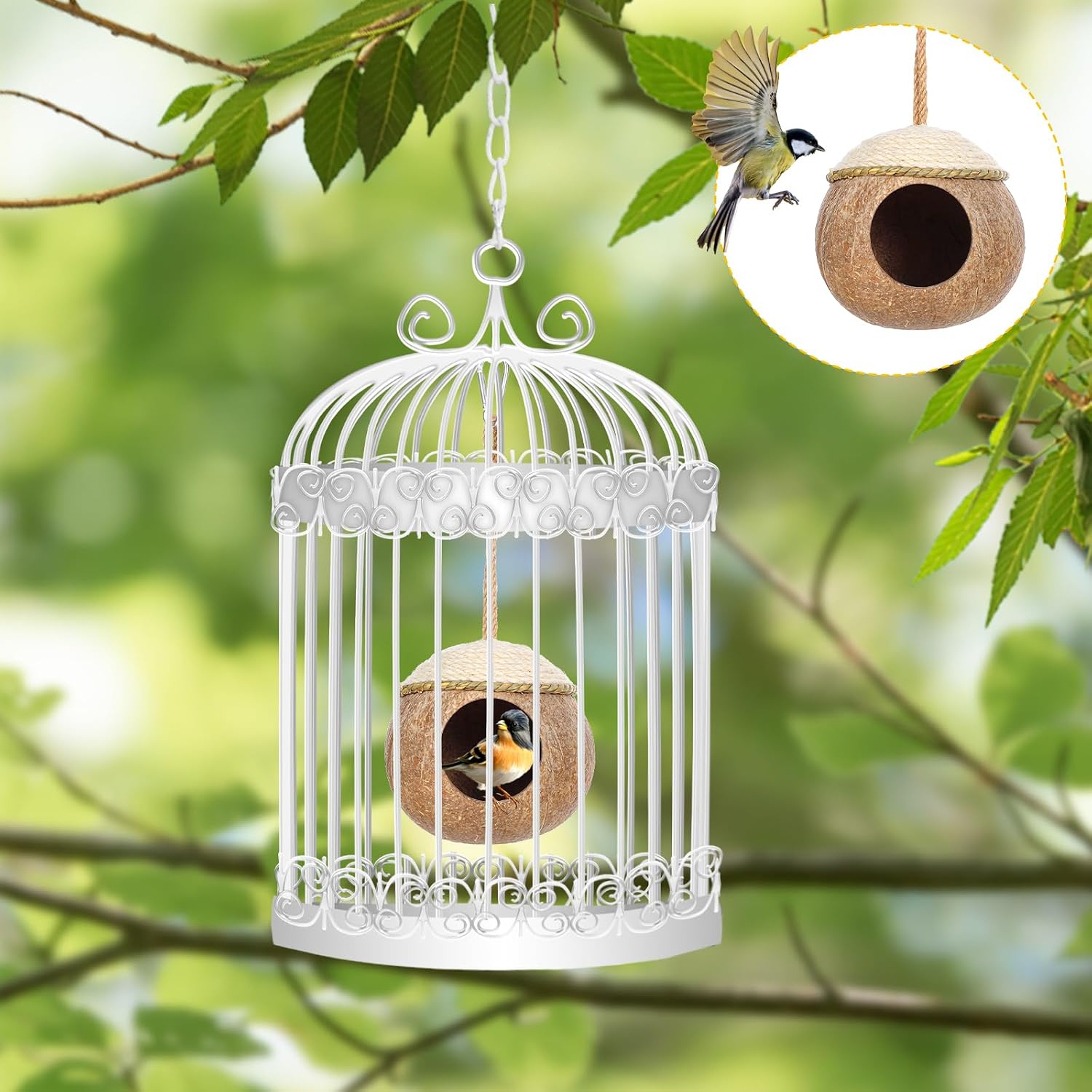 3 Pcs Natural Coconut Bird Hide Nest Hut for Cage with Woven Straw Bird Parakeet Coconut Fiber Hanging Birdhouse Cage Habitats Decor for Parrot Cockatiel Lovebird Finch Squirrel Hamster - Image 6