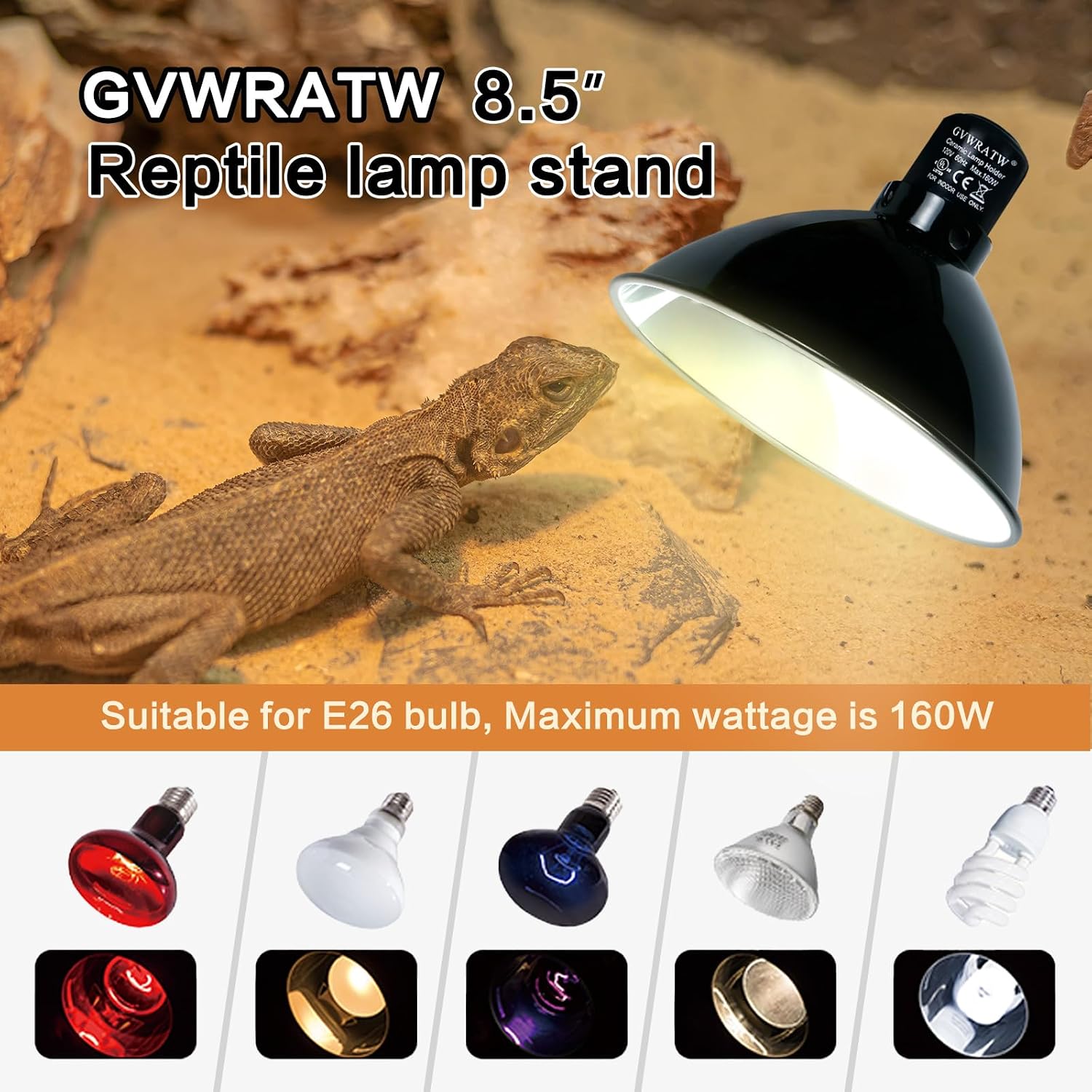 8.5-inch Standard Lamp Dome for Reptile Heating Lamps, Ceramic Heat Emitters, Max 200W for Bearded Dragons, Turtles, Snakes and Lizards, E26 Base - Image 6