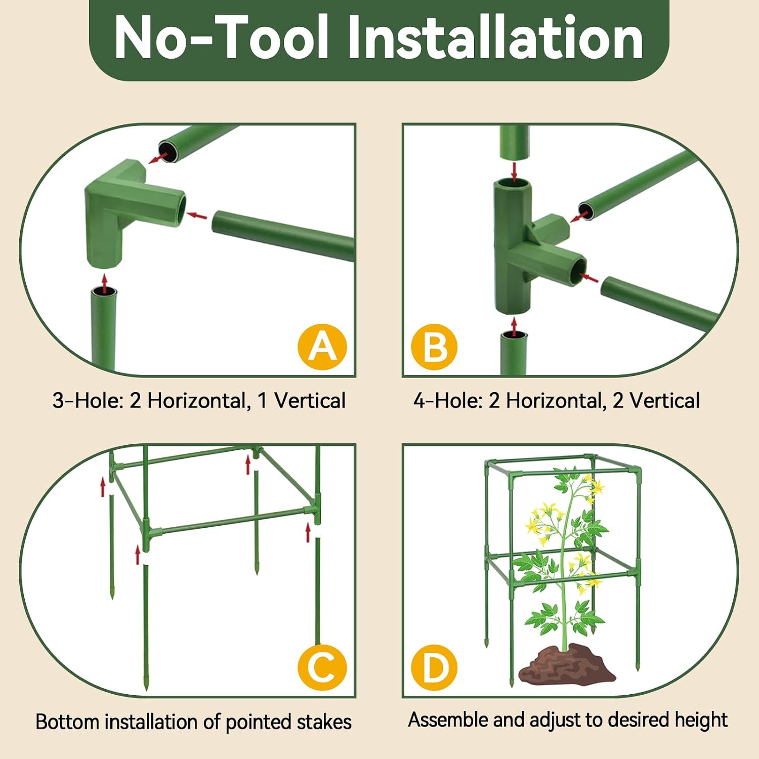 Halatool 2 Pack 45 Inches Tomato Cages for Garden, Heavy Duty Adjustable Square Tomato Trellis for Climbing Plants – Green Plant Support Stakes for Vegetables Flowers Fruits & Raised Bed Outdoor - Image 7