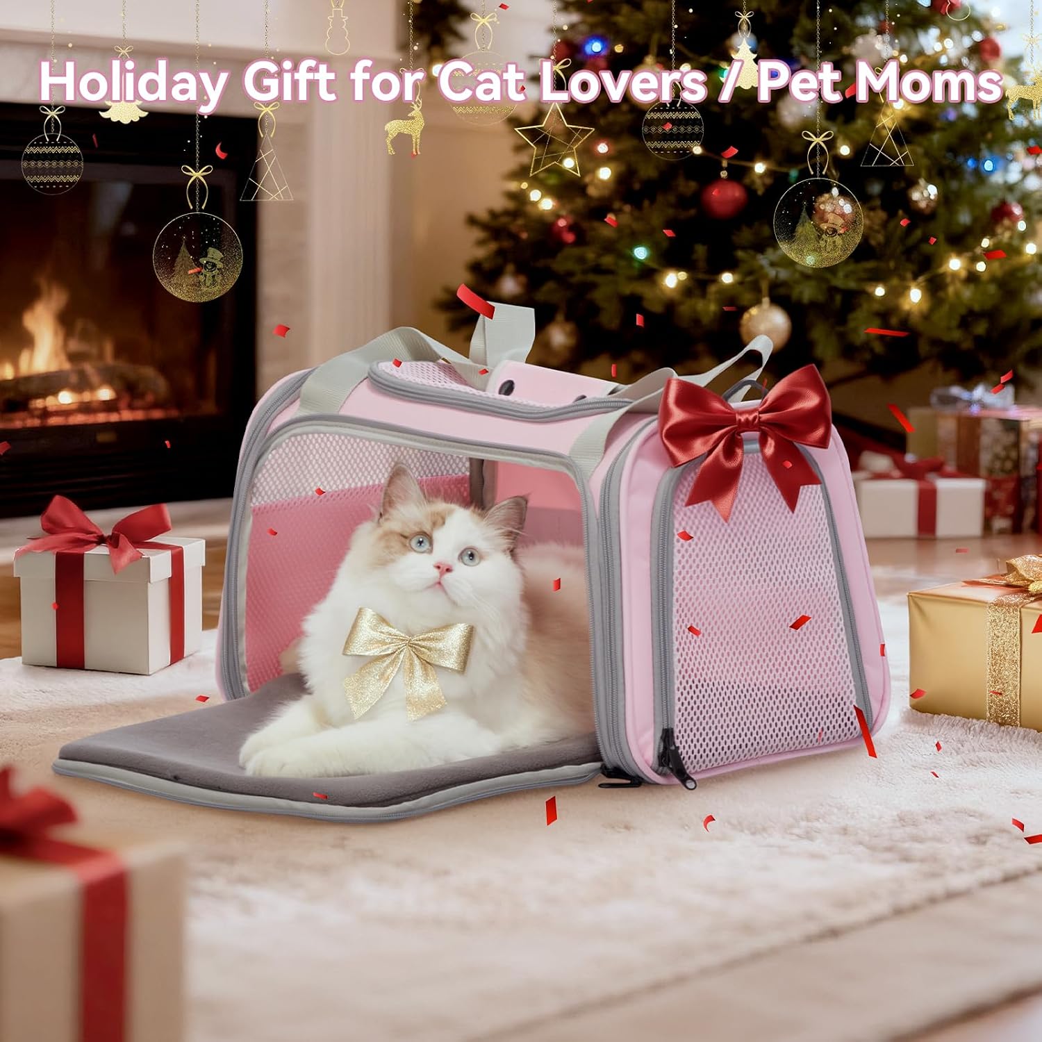 Airline Approved Cat Carrier 17.5×10.5×10.5 in, Escape-Proof Design with Locking Zippers & Safety Leash, Easy-Access 3-Way Entry, Washable Mat, Gift-Ready Holiday Choice for Cats up to 12 lb - Image 7