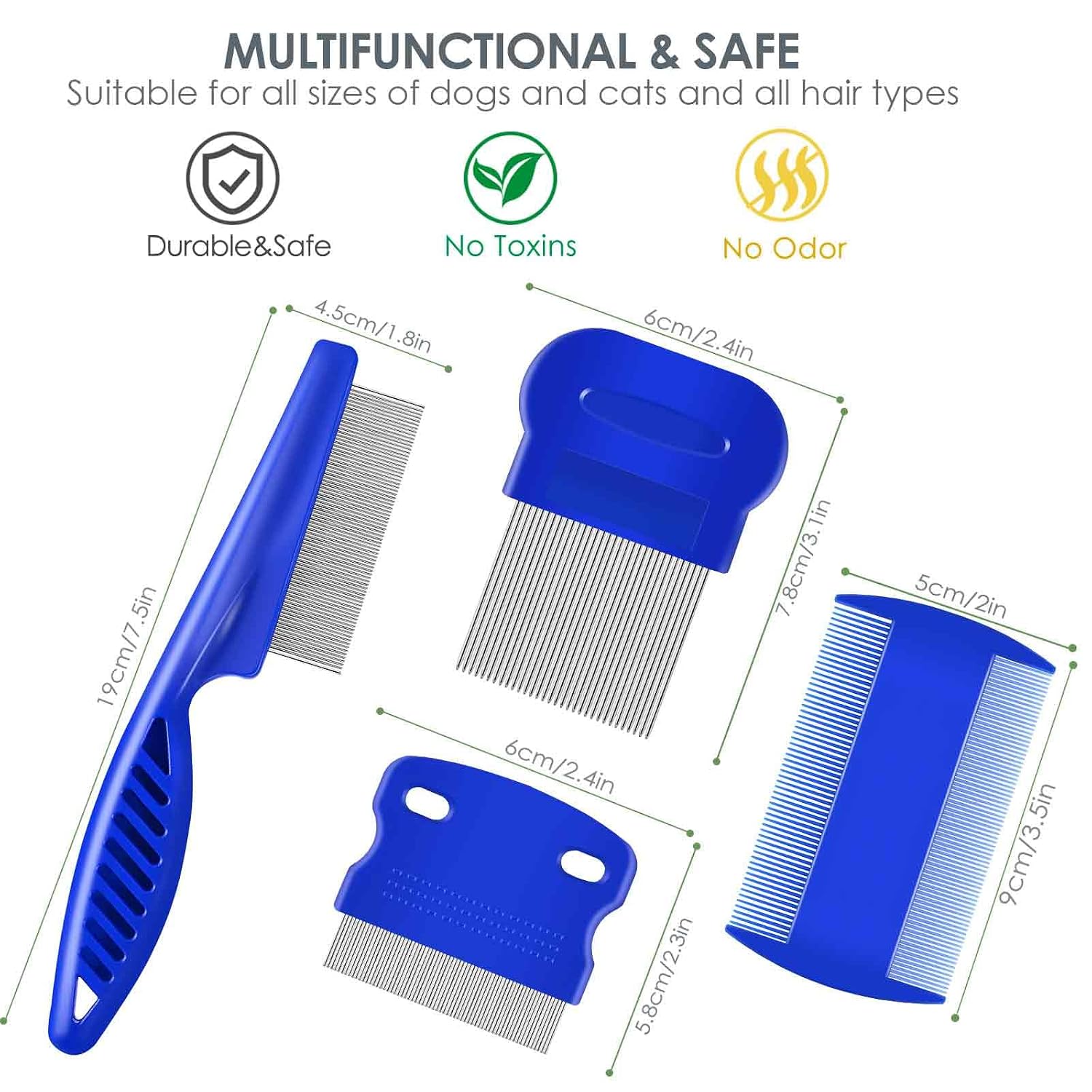 4 Pack Flea Lice Comb, Stainless Steel Dog Cat Grooming Combs with Rounded Teeth, Double Sided Professional Pet Tear Stain Remover, Dematting Tool for Small, Medium & Large Pets - Image 6