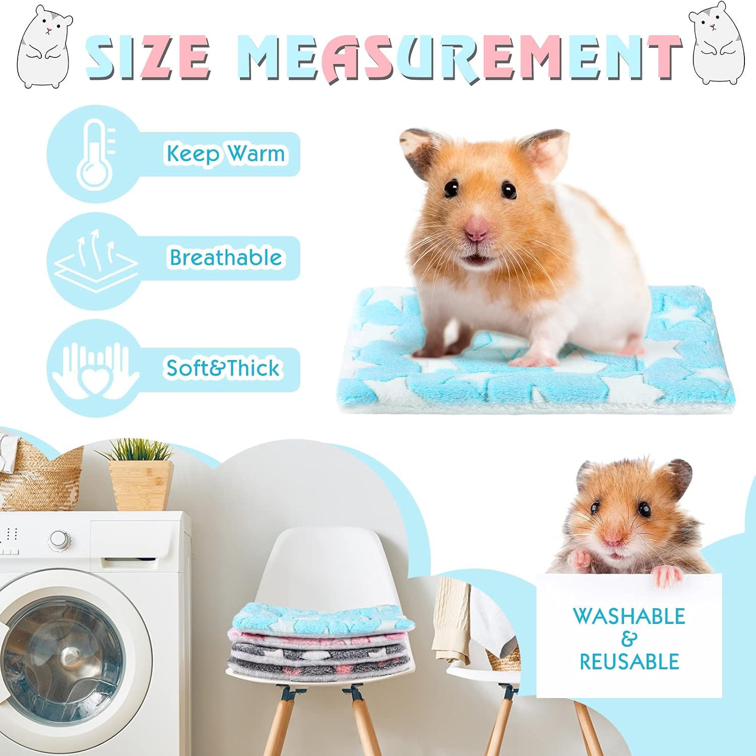 Tuanse 4 Pack Guinea Pig Bed Mat Bedding Rabbit All Season Soft Fleece Bed Pad for Small Animal Mattress Fleece Sleeping Pad for Hedgehogs Bunny Ferrets Hamster(Star,13 x 10 Inch) - Image 4