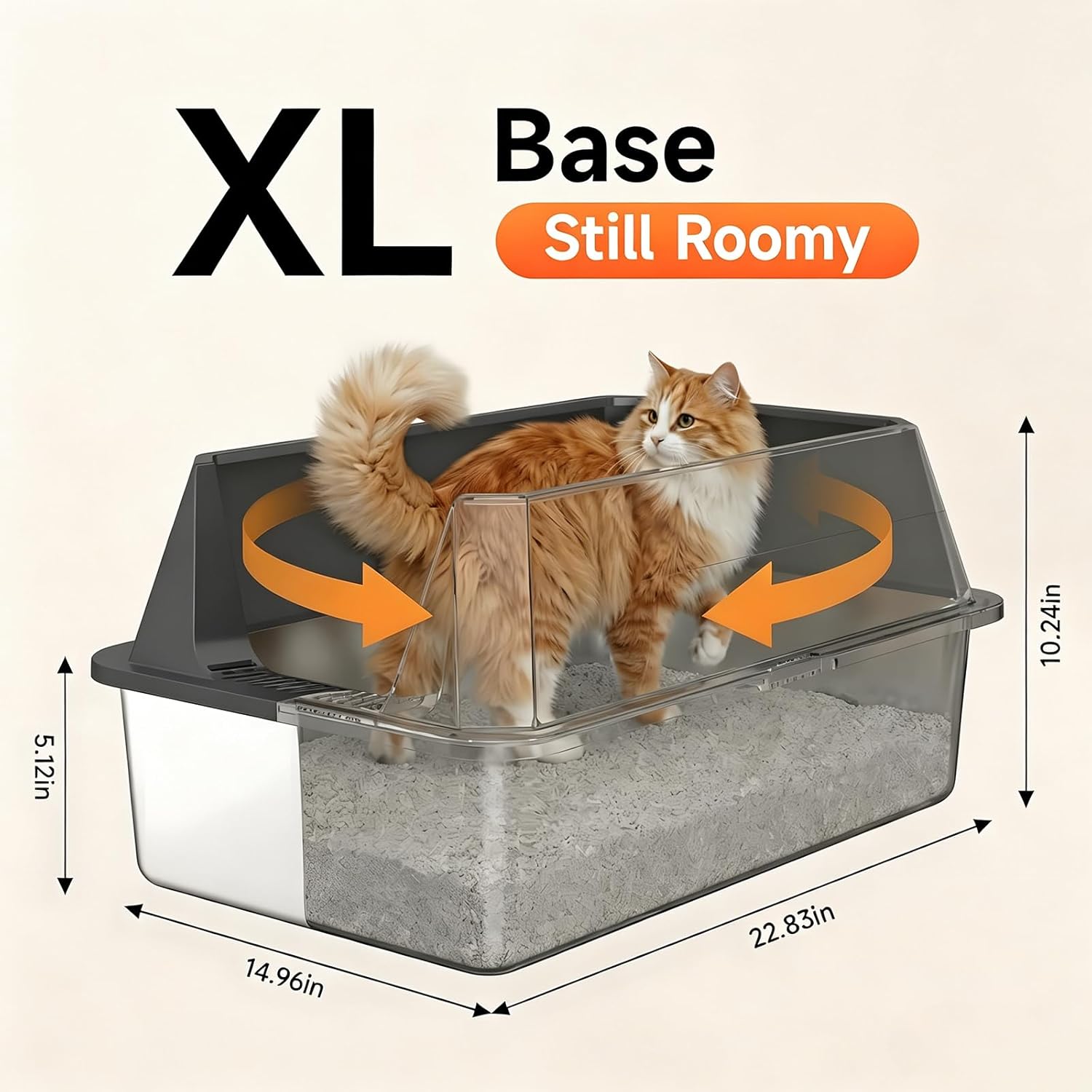 Stainless Steel Litter Box with High Sides, XL High Sided Cat Litter Pan, Open Top Extra Large Metal Cat Litter Box, Non-Stick, Odor Free, Leakproof, Scoop Included, Gray - Image 3