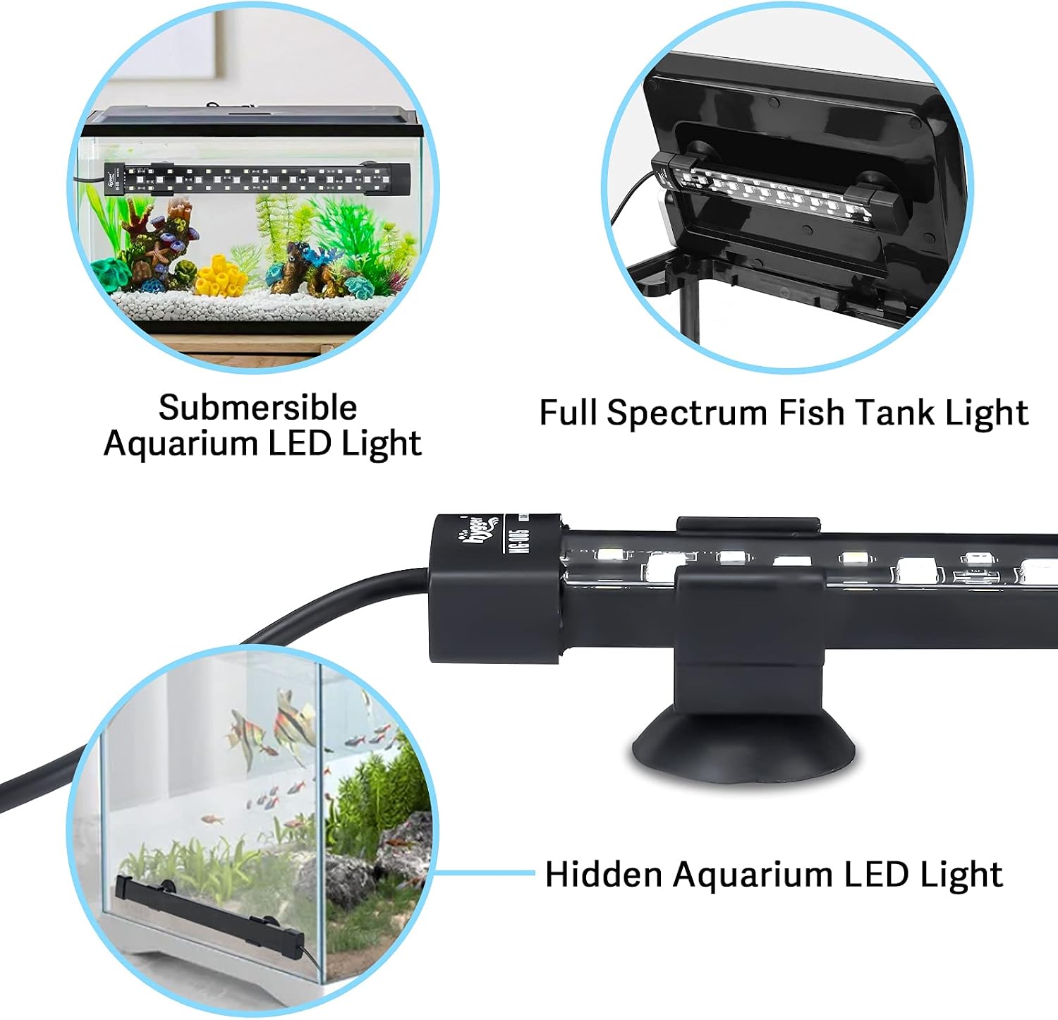 hygger 24/7 Mode Submersible Aquarium LED Light, Full Spectrum Hidden Fish Tank Light with 3 Rows Beads 7 Colors Auto On Off Sunrise-Daylight-Moonlight, Adjustable Timer Brightness - Image 4
