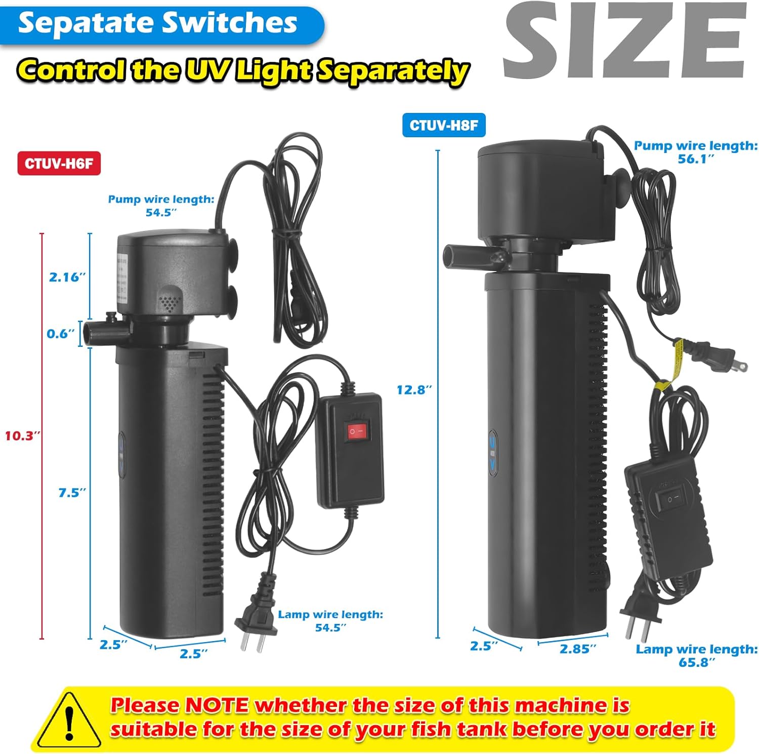 TARARIUM Aquarium Filter U-V for 20-75 Gallon, 200GPH Fish Tank Filter w/ 5W U-V Light Green Clean Machine Submersible Powerful Pump Internal Filter for Turtle Tank Saltwater Freshwater Crystal Clear - Image 6
