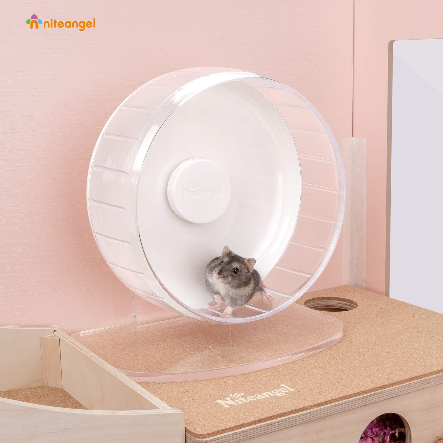 Niteangel Super-Silent Hamster Exercise Wheels - Quiet Spinner Hamster Running Wheels with Adjustable Stand for Hedgehog Gerbils Mice or Other Small Animals (S, White) - Image 4