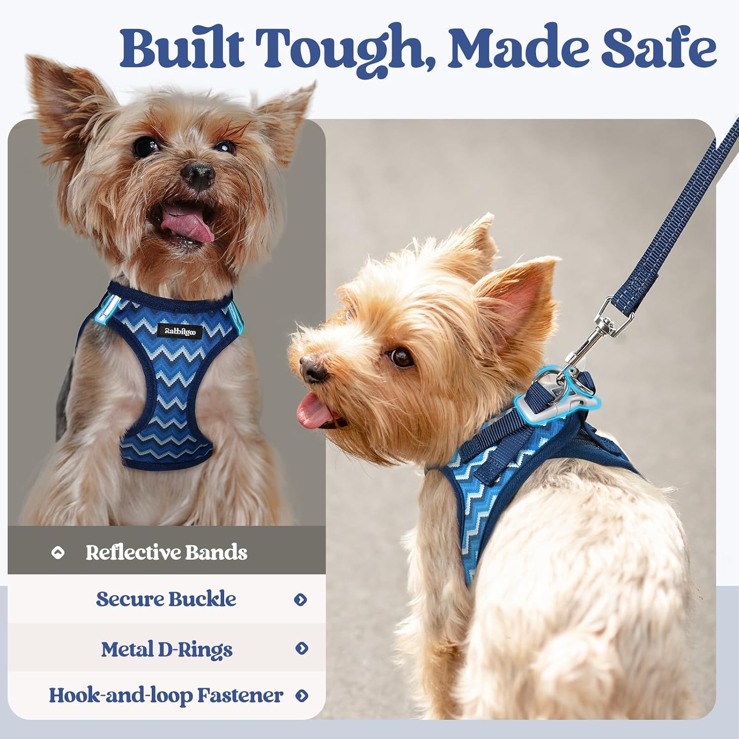 rabbitgoo Dog Harness Small Sized and Leash Set, Step in Soft Light Puppy Vest, Breathable Mesh Pet Harness, Reflective for Safe Easy Walking, Blue Zigzag S - Image 5