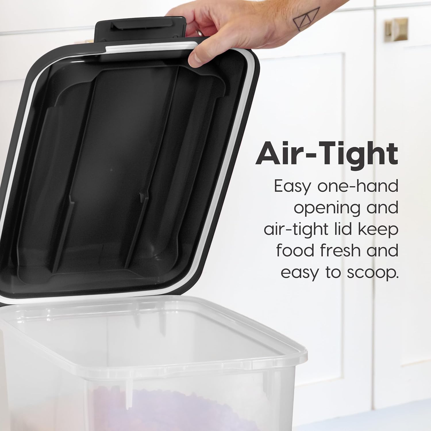 IRIS USA Dog Food Storage Container, 2 Pack, Up to 30 lbs Each, Airtight Seal for Freshness, Wheels for Rolling, Easy One Hand Opening, Made in USA, BPA Free, Clear/Black - Image 5
