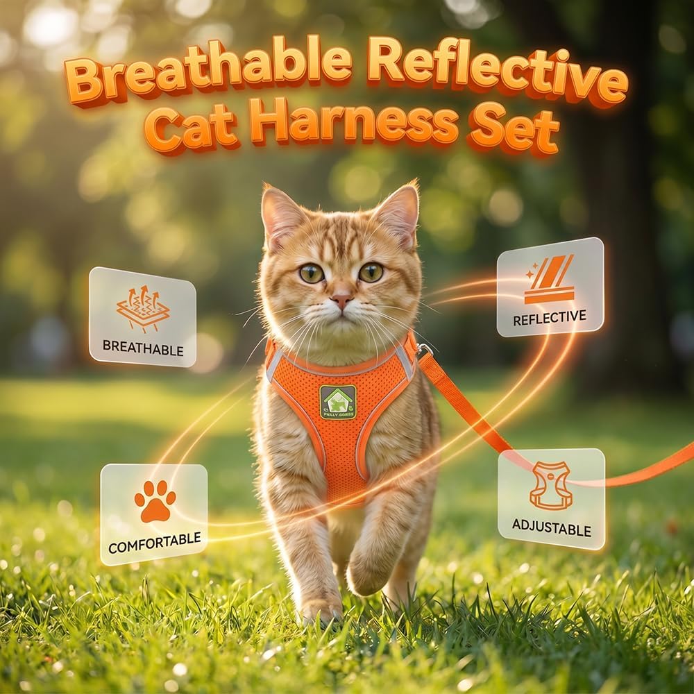 Cat Harness and Leash, 2026 New Cat Harness Escape Proof for Small Medium Large Cats, Breathable Adjustable Vest Harnesses with Reflective Strip for Walking Travel Camping (Black, S) - Image 2