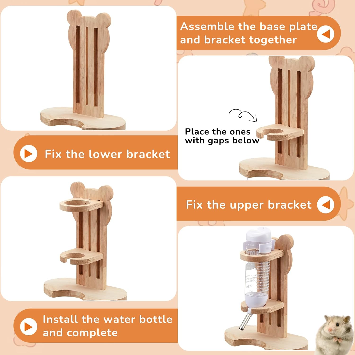 18 Pcs Hamster Cage Accessories, Silent Hamster Wheel, 15 Chew Toys Set, Maze Wood House and Water Bottle Set for Rat Mice Small Animals Habitat (Fun Interactive Style) - Image 5