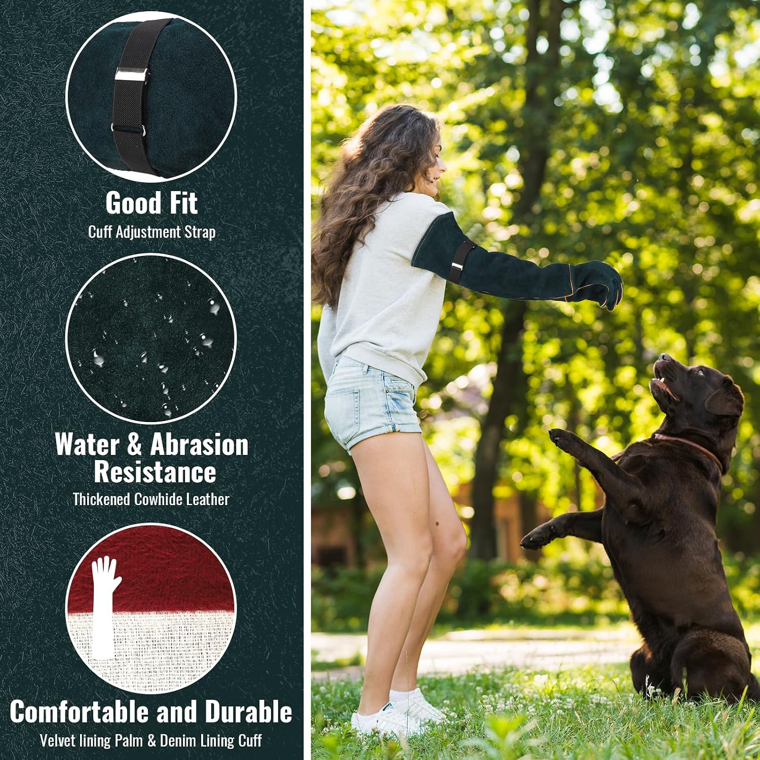 Animal Handling Gloves - 23.6 inch Bite Proof Gloves, Anti Scratch Cowhide Leather for Cat Grooming, Snake Animal Handling - Image 2