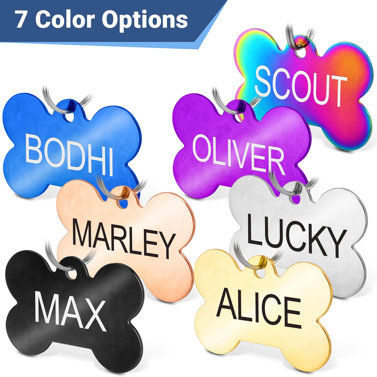 GoTags Stainless Steel Pet ID Tags, Personalized Dog Tags and Cat Tags, up to 8 Lines of Custom Text, Engraved on Both Sides, in Bone, Round, Heart, Bowtie and More (Dog Bone, Regular (Pack of 1)) - Image 5