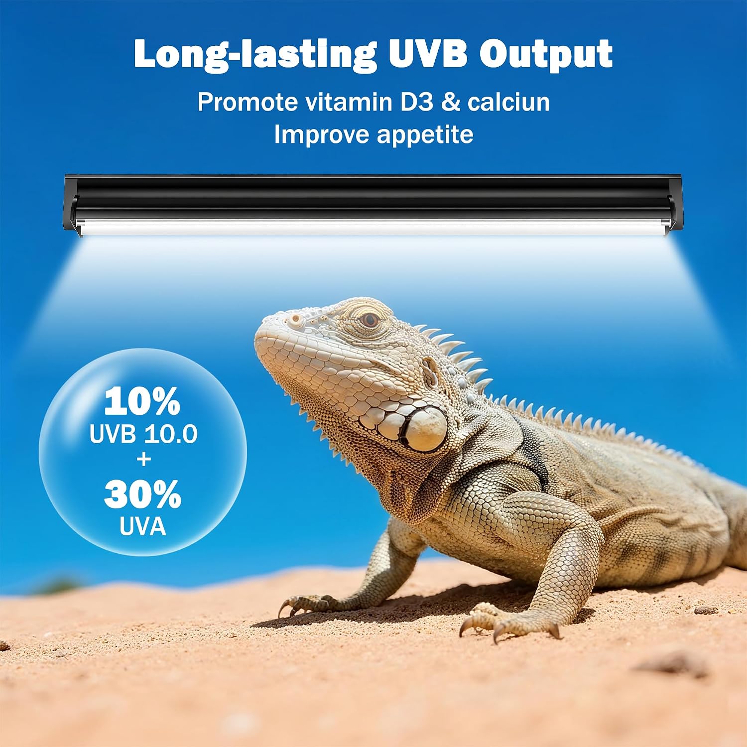 T5 10.0 UVB Reptile Light Fixture, 24W 22" for Bearded Dragon | Combo kit with stand & hood. 24W 22" T5 10.0 UVB/UVA. For bearded dragons, tortoises, lizards & amphibians. - Image 3
