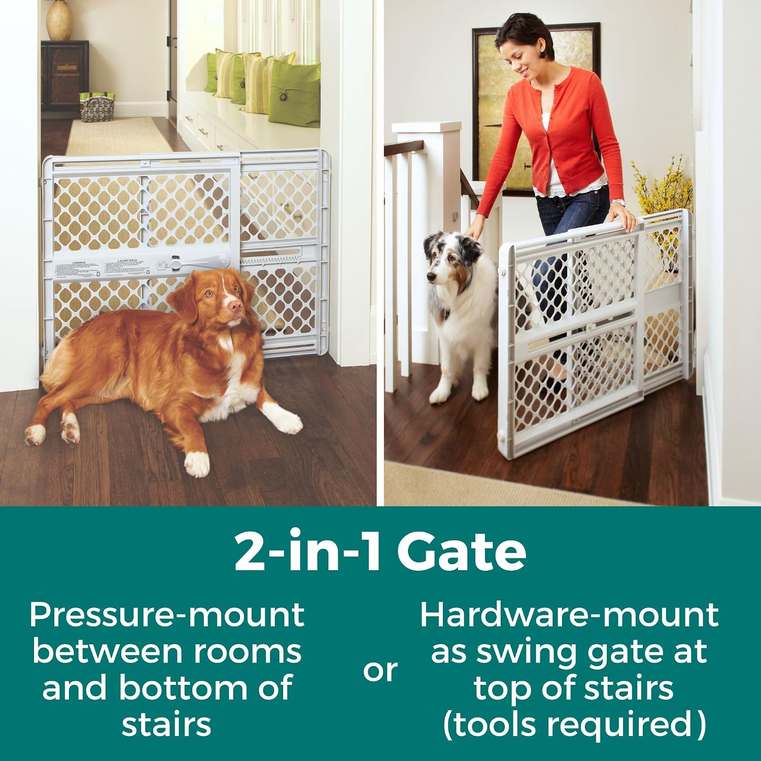 MYPET Universal Pet Gate: 26” - 42” Wide Dog Gate for Doorways with Pressure Fit or Swinging Door Hardware Mounting Types Included: 26" Tall; Gray - Image 2