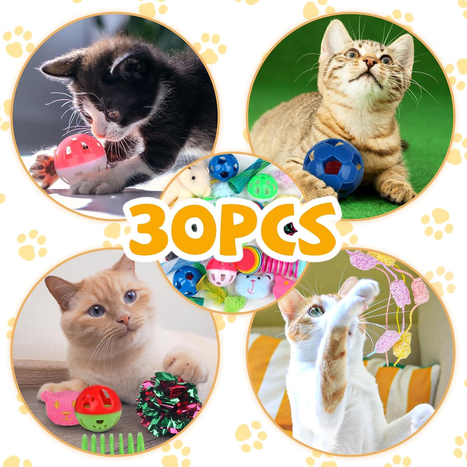 QUOZUO 30 Pcs Cat Toy Kitten Toys Set, Interactive Cat Toy Wand Cat Springs Ball Toy with Bells, Cat Toys for Bored Indoor Cats, Gift Box Styles - Image 4