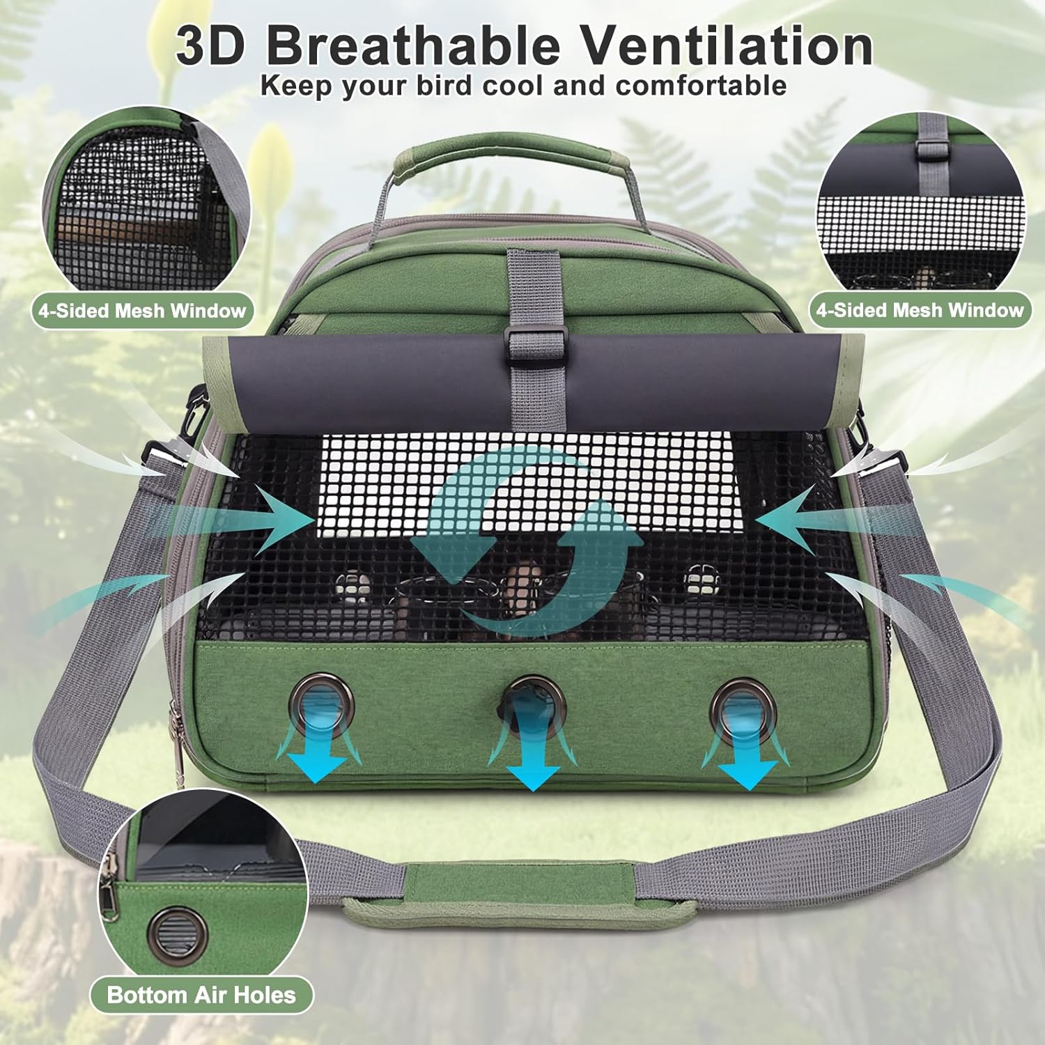 Bird Carrier, Lightweight Breathable Bird Backpack, Portable Wild Bird Carrier with Standing Perch for Parrot Travel Vet Visit (Grey) - Image 3