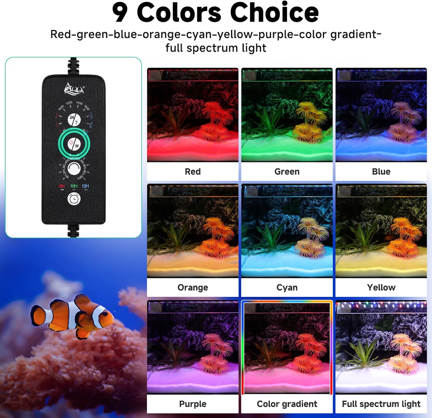 AQQA LED Aquarium Light, 24/7 Mode IP68 Waterproof Extendable Bracket Fish Tank Light, DIY Mode Full Spectrum Aquarium Plant Light, Adjustable Timer/Brightness Memory Function for 18-24 Inch Fish Tank - Image 3