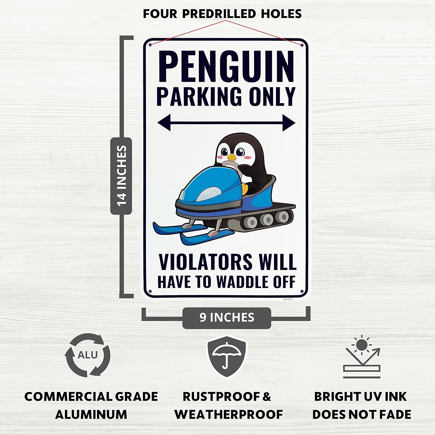 Venicor Penguin Sign Decor - 9 x 14 Inches - Aluminum - Cute Penguin Gifts for Women Kids - Penguin Party Decorations Keychain Figurines Toys Stuff - Image 2