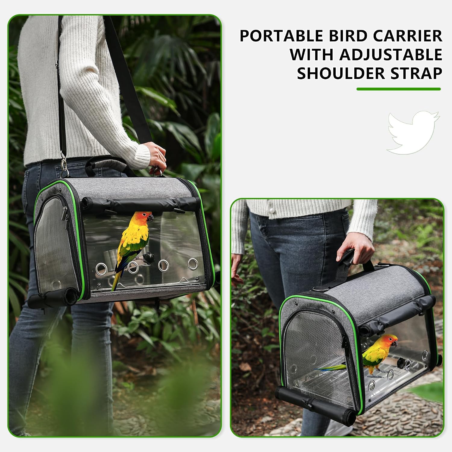 Bird Carrier Bag Bird Travel Cage Indestructible Stainless Steel Mesh, Bag with Stand for Parrot, Portable Bird Travel Bag, Pet Transparent Breathable Travel Cage - Image 4