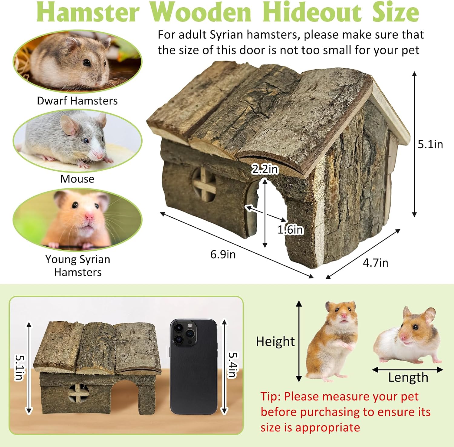 kathson Bark Wood Dwarf Hamster House with Small Window Mouse Natural Chewable Hideout Hut Mice Resting Room Hamster Cage Accessory for Dwarf Hamster Mice Young Syrian Hamsters and other Small Animals - Image 3