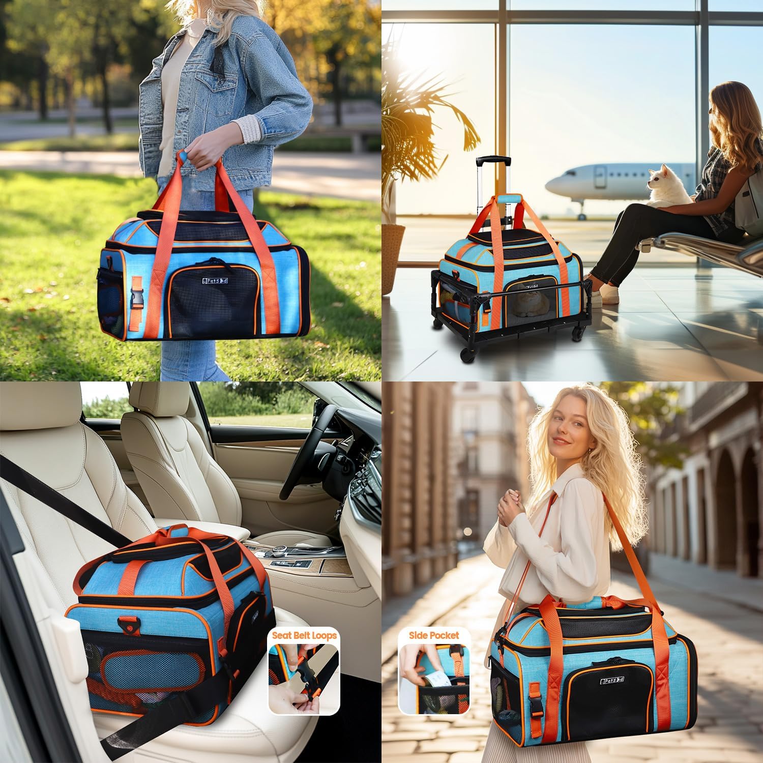 Petskd Top-Expandable Small Pet Carrier with Wheels (19" L x 13" W x 9" H), Southwest/Allegiant Airlines Approved, Rolling Pet Carrier for Small Dogs & Cats (Black) - Image 9