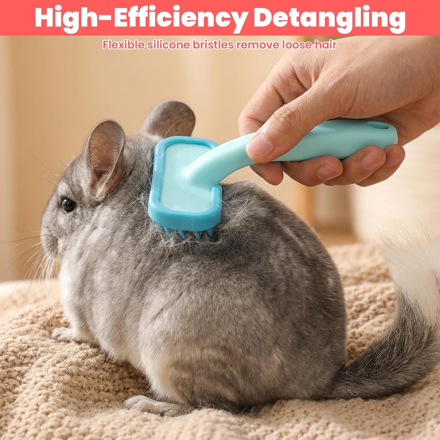 2Pcs Rabbit Brush, Silicone Rabbit Grooming Brush - Small Pets Brushes for Kittens Puppy Rabbits Guinea Pigs Shedding Bath & Massage Comb - Image 3