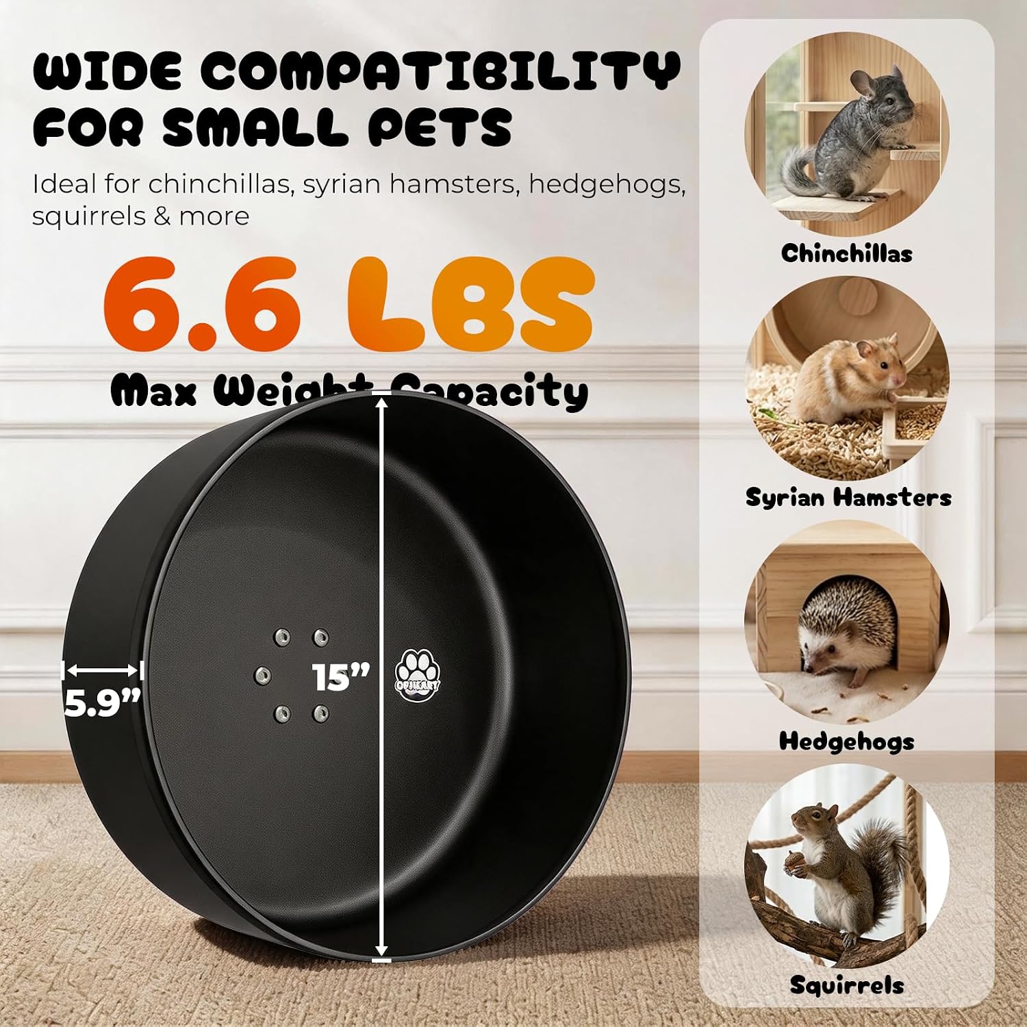 15" Silent Chinchilla Running Wheel, Aluminum Alloy Noiseless Exercise Wheel, Small Animal Running Wheel, Ultra Smooth Bearing, Large Comfort Wheel for Chinchilla, Hamster, Hedgehog & Small Pets,Black - Image 5