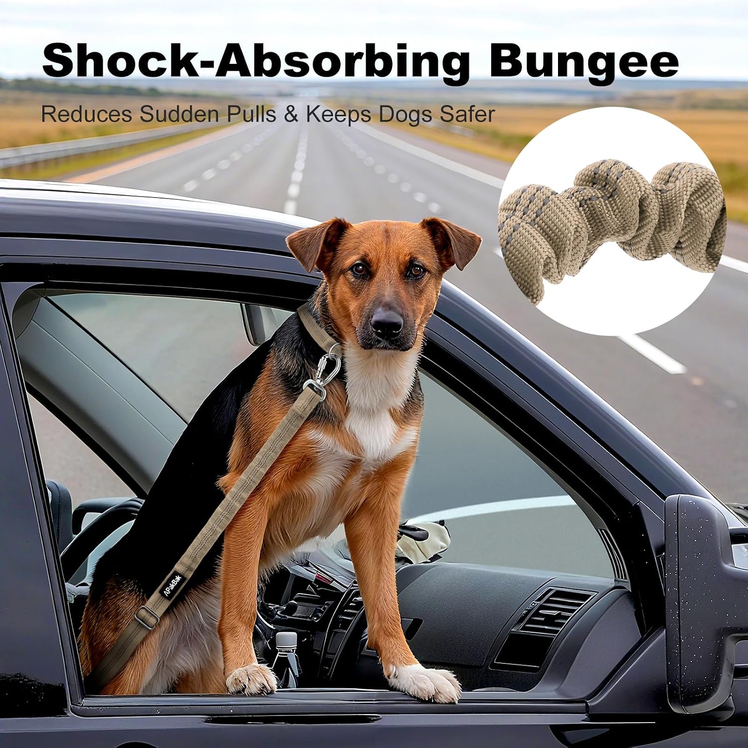 Dog Seat Belt for Car, Adjustable Dog Car Harness Seatbelt for Small Medium Large Dogs, Heavy Duty Travel Safety Restraint with Locking Aluminum Hook & Reflective Nylon Strap, Beige - Image 3
