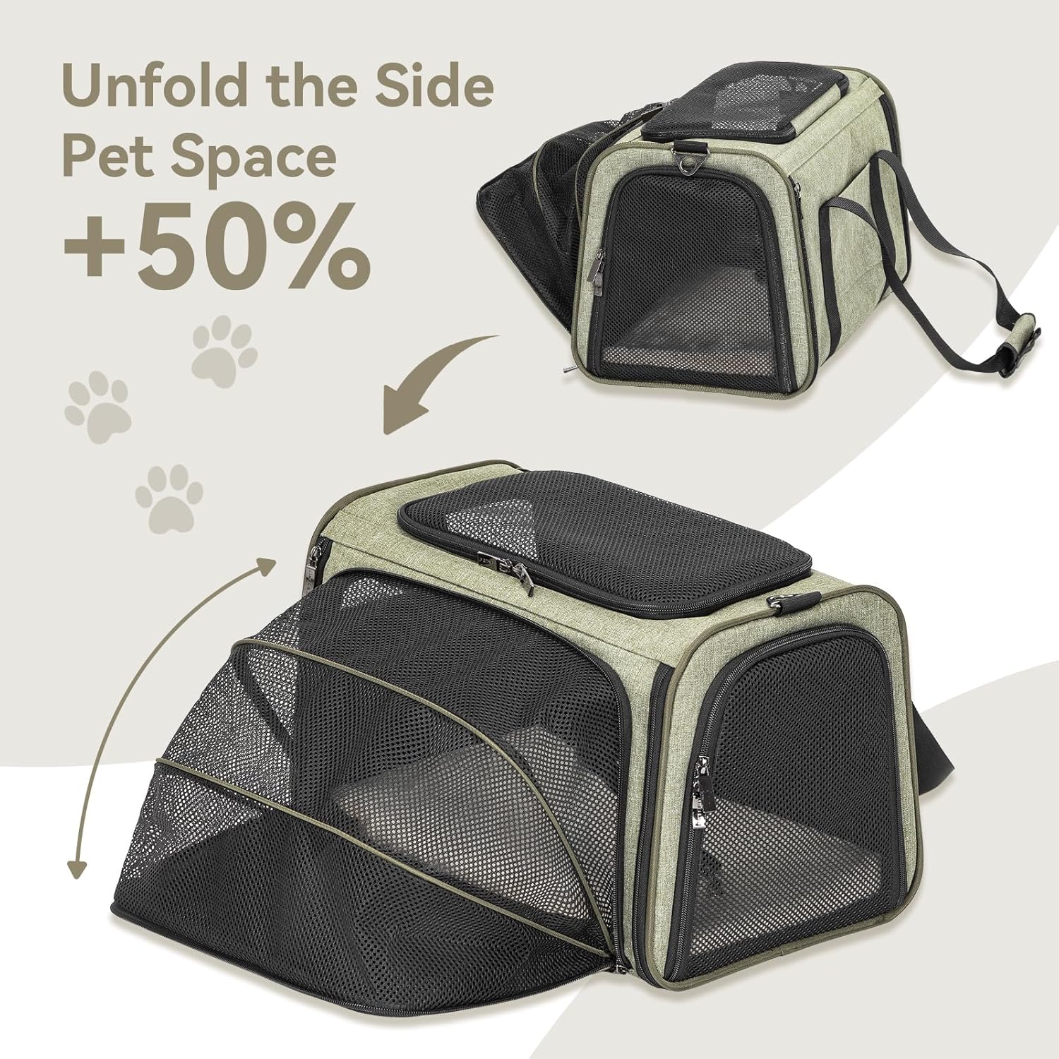 Petsfit Expandable Cat Carrier Dog Carrier,Airline Approved Soft-Sided Portable Pet Travel Washable Carrier for Kittens,Puppies,Removable Soft Plush mat and Pockets,Locking Safety Zippers - Image 3