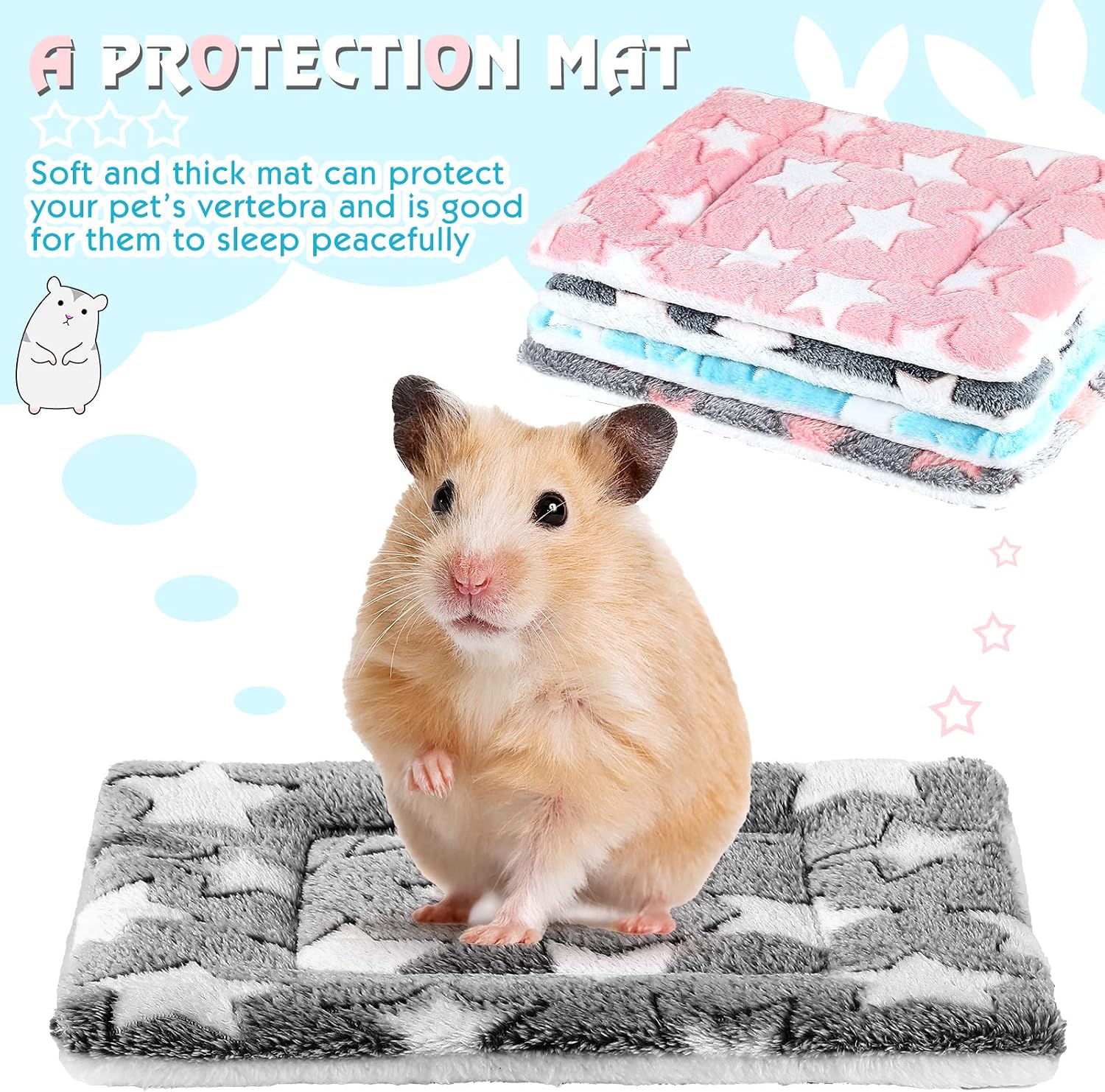 Tuanse 4 Pack Guinea Pig Bed Mat Bedding Rabbit All Season Soft Fleece Bed Pad for Small Animal Mattress Fleece Sleeping Pad for Hedgehogs Bunny Ferrets Hamster(Star,13 x 10 Inch) - Image 5