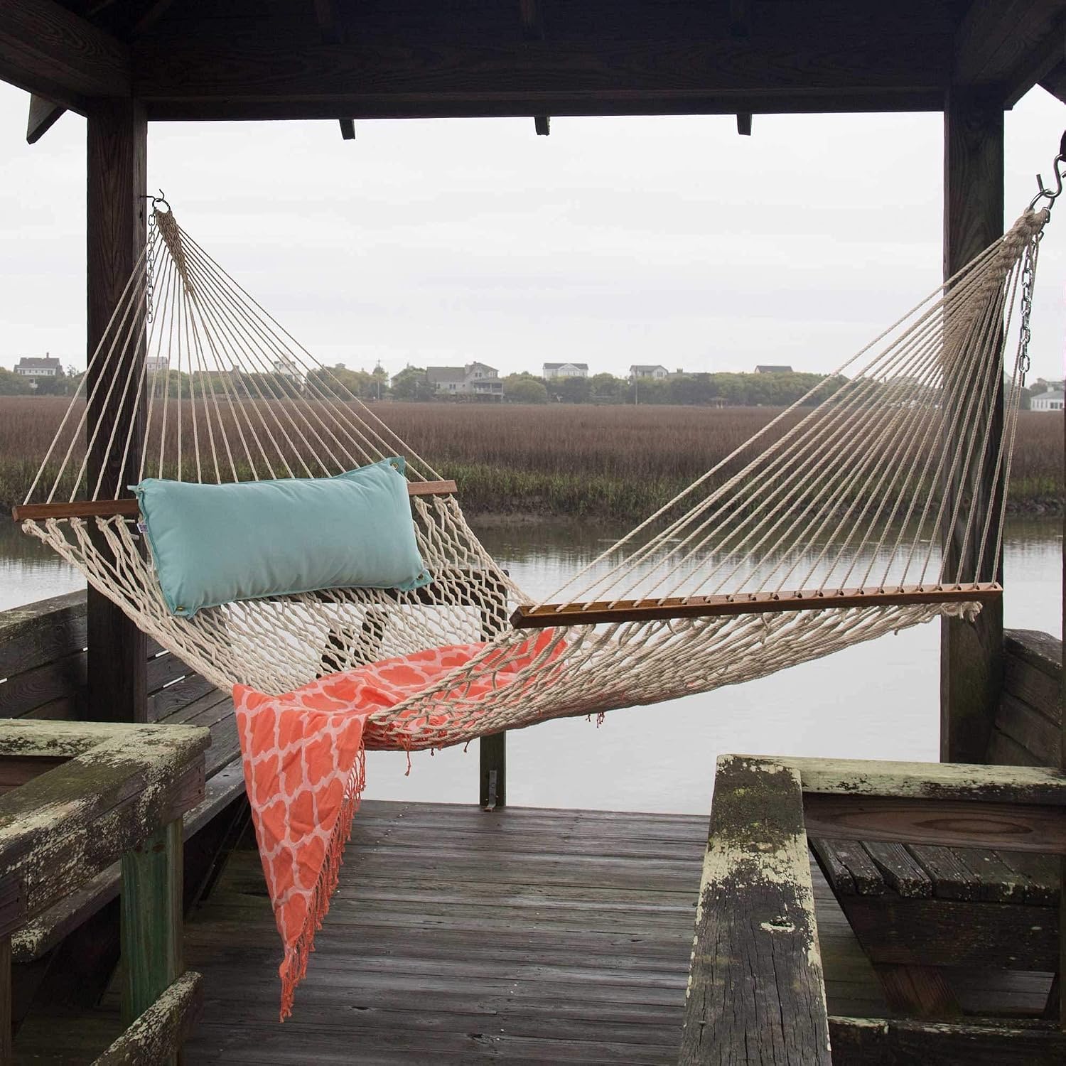 Original Pawleys Island Large Oatmeal DuraCord Rope Hammock – 13 ft. x 55 in., 2-Person, 450 lb Capacity, Oak Spreader Bar, Zinc-Plated Hardware, Handcrafted in the USA - Image 8