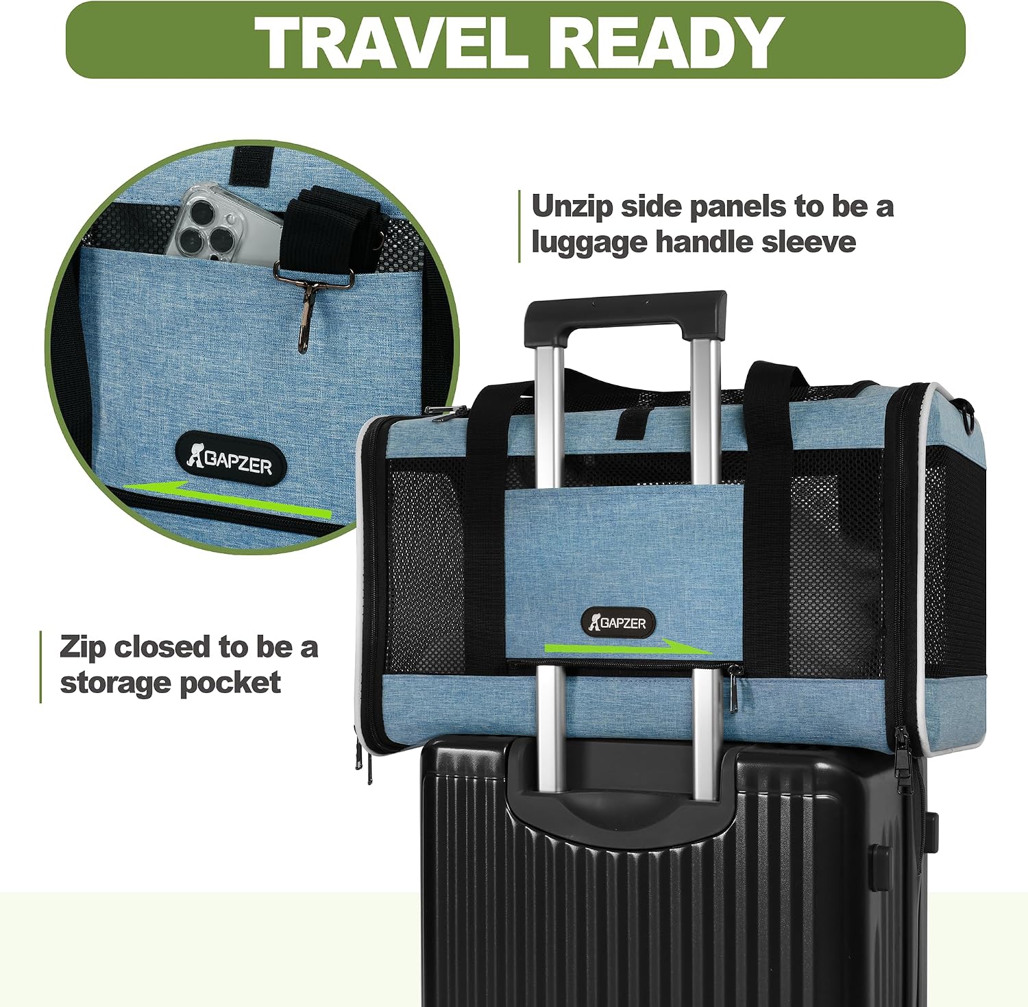 GAPZER Cat Carrier 18 x 11 x 11 Top Loading Soft-Sided Pet Travel Bag Over 15lbs, Portable Small Dog Puppy Car Crate 10 lbs, Chihuahua Kennel Carry Case, Kitty Cloth Cage Medium Cat Under 25 Blue - Image 5