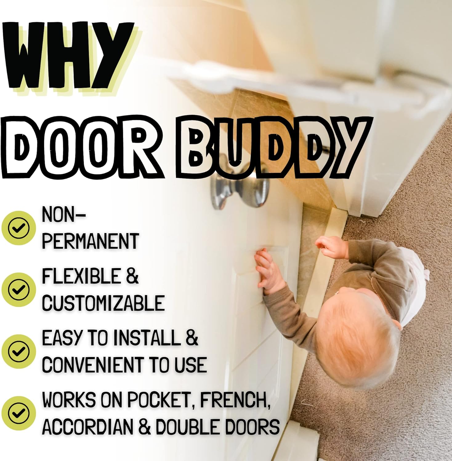 Door Buddy Baby & Cat Door Latch - Grey. Adjustable Strap Keeps Kids Out of Cat Areas. Simple Child Safety Lock for Doors. The Easier Baby Gate and Kitty Door Interior Alternative. - Image 6