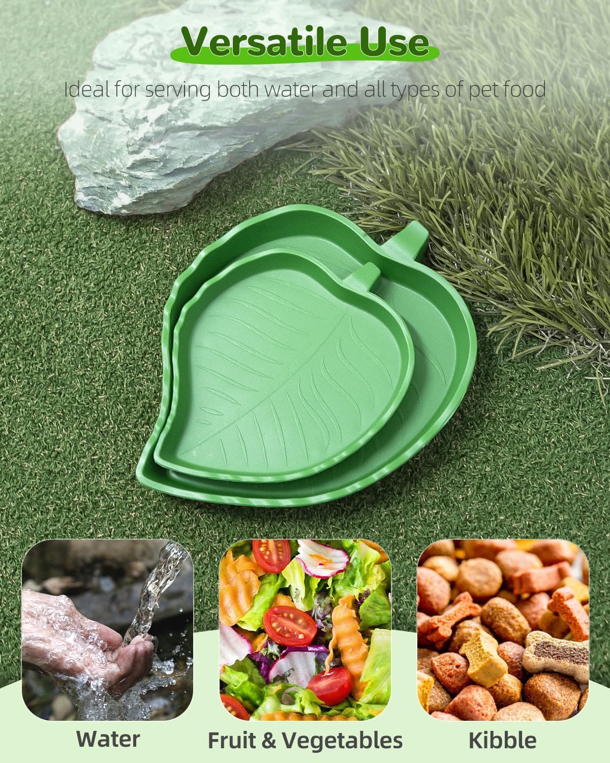 Pawfly 2 Pcs Leaf Reptile Water Dish, Reptile Water Bowl, Tortoise Habitat Accessories, Bearded Dragon Water Bowl, Pet Food Feeding Plate for Turtle Small Snake Lizard, 2 Sizes - Image 5