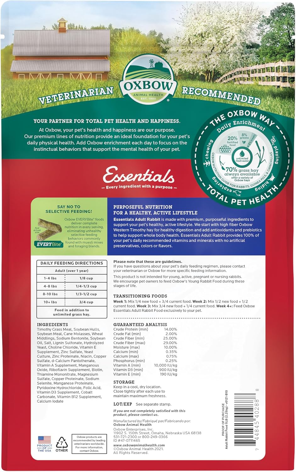 Oxbow Essentials Rabbit Food, Adult Rabbit, Made with Oxbow Timothy Hay, Pet Pellets with Vitamins & Minerals, Small Animal Pet Products, Bunny Supplies, Made in USA, Bunny Food, 5 lb - Image 2