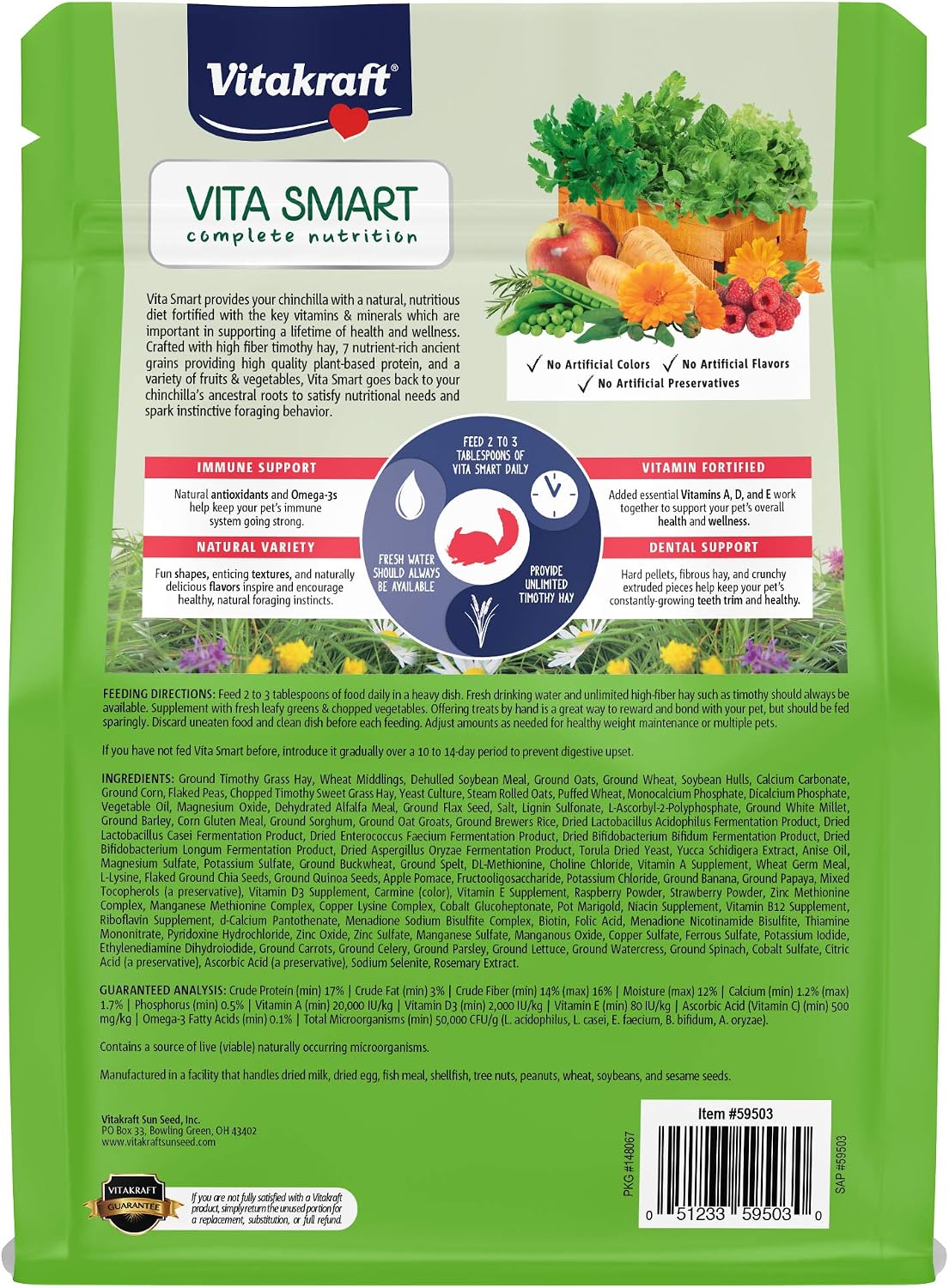 Vitakraft Vita Smart Chinchilla Food - 3 lb Resealable Bag - High-Fiber Timothy Hay First Ingredient with Vitamins Minerals Probiotics - Foraging Mix for Digestive, Dental and Immune Support - Image 2