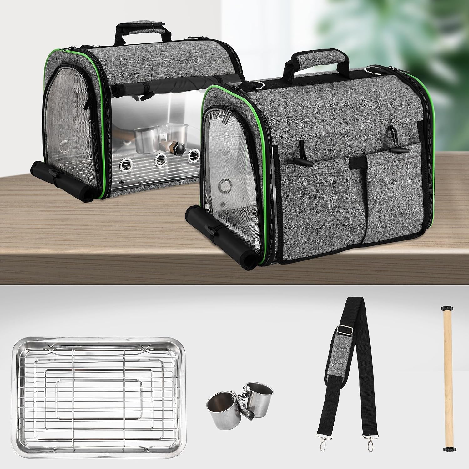 Bird Carrier Bag Bird Travel Cage Indestructible Stainless Steel Mesh, Bag with Stand for Parrot, Portable Bird Travel Bag, Pet Transparent Breathable Travel Cage - Image 3