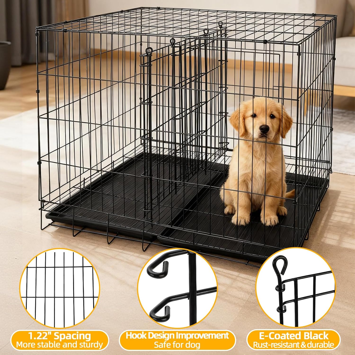 Dog Crate Divider Panel 2-Pack, 20.5" H Kennel Divider | Adjusts 15.7"-30.7" Width, Fits 30"-36" Wire Cages, Rust-Resistant Metal Structure, Potty Training for Puppies - Image 7