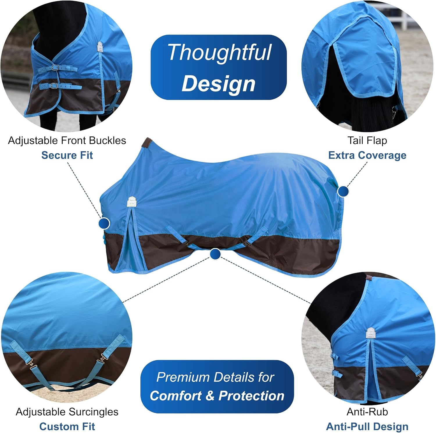 BARN & STABLE 420D Ripstop Lightweight Horse Turnout Sheet, No Fill, Water-Resistant & Breathable Horse Blanket for Spring and Mild Weather, with Anti-Rub Fleece Withers - Image 4