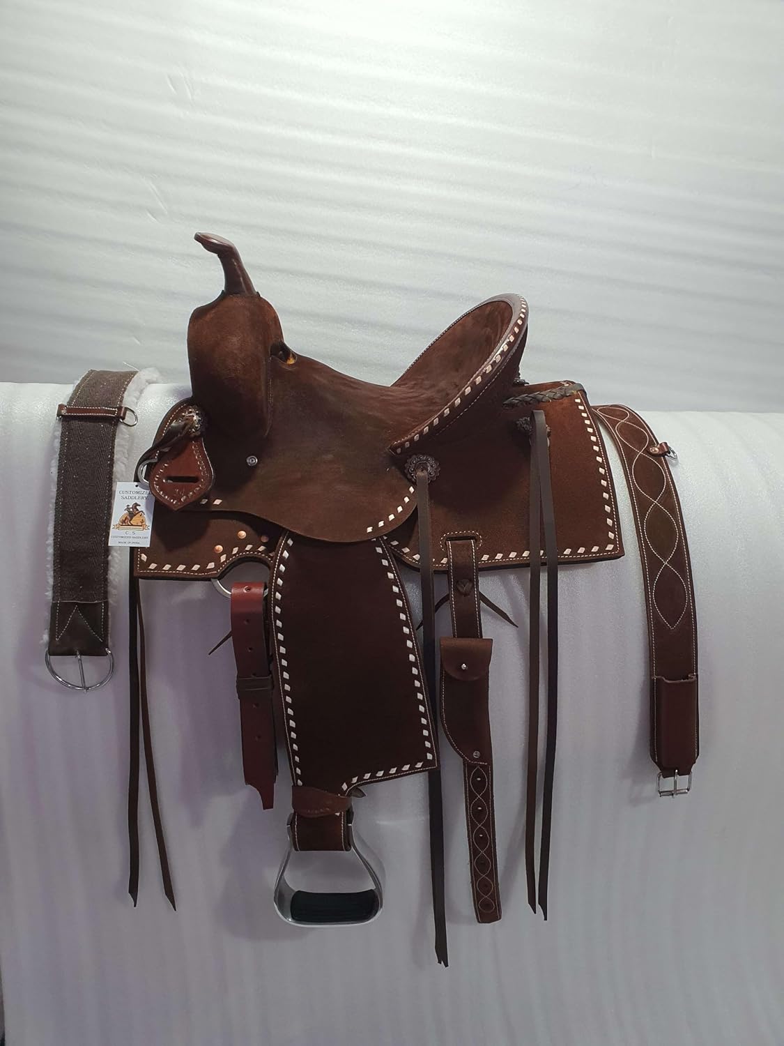 Western Leather Barrel Saddle Available from 10" to 18" with Combo Matching Headstall, Breast Collar, Front and Back Cinches Copper Rivets & Conchos (10 to 18 inches) - Image 4
