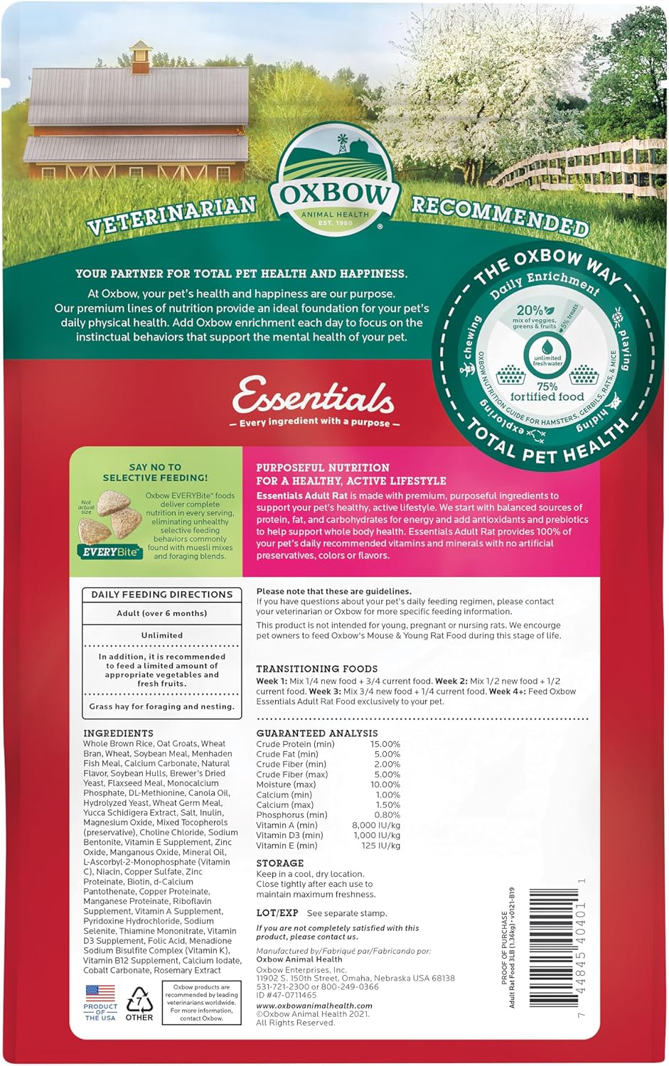 Oxbow Essentials Rat Food, Pet Food for Adult Rats, All-Natural Vitamin & Mineral Rich Formula, Veterinarian Recommended, Oxbow, Rodent Pellets, Made in USA, No Artificials, 3 lb. Bag - Image 2
