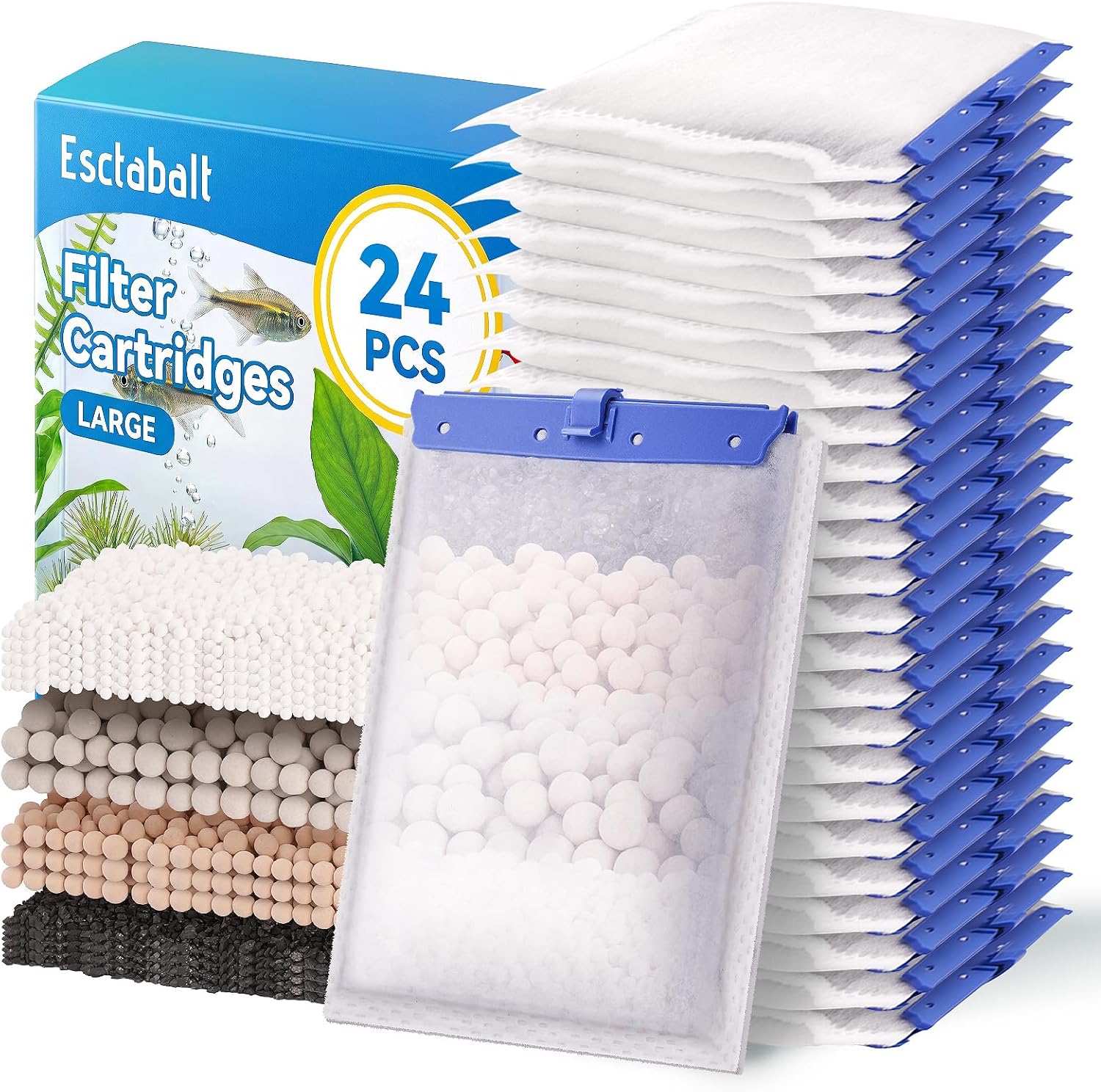 New Upgraded 6-in-1 24-Pack Aquarium Filter Cartridges, Designed for Tetra Whisper Bio-Bag Filter Cartridges Large, Fits Tetra Whisper Filter Large — Fits IQ/PF/20i/40i, 20-60 Gallon Tanks