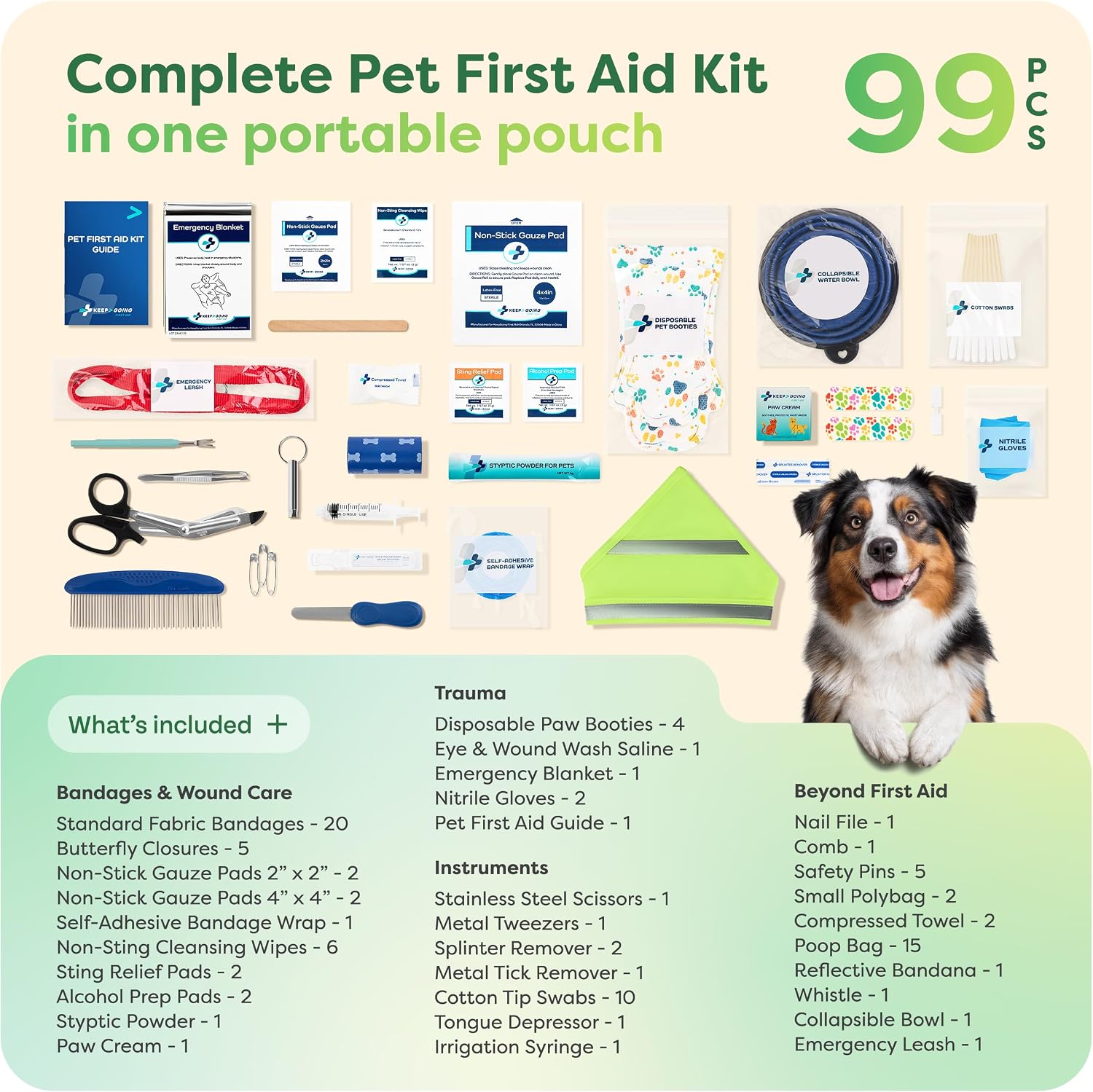 KeepGoing Dog First Aid Kit – Pet Emergency Kit for Dogs & Cats – Dog Travel Accessories for Car, Camping and Hiking - Image 4