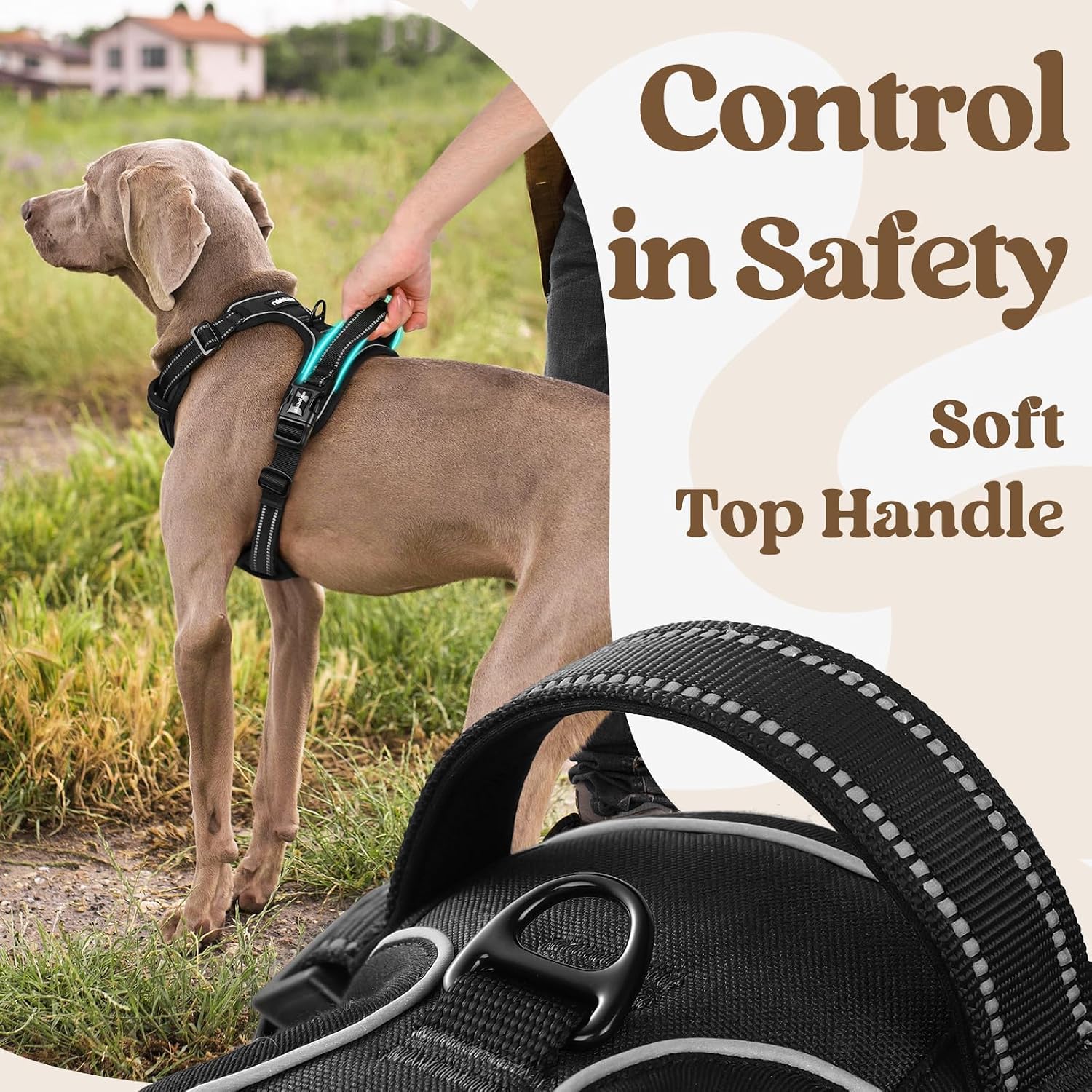 rabbitgoo Dog Harness for Large, No Pull Easy On & Off with 3 Buckles Pet Harness, Adjustable Soft Walking Vest with 2 Clips and Handle, Reflective for Large Dogs, Black, L - Image 4