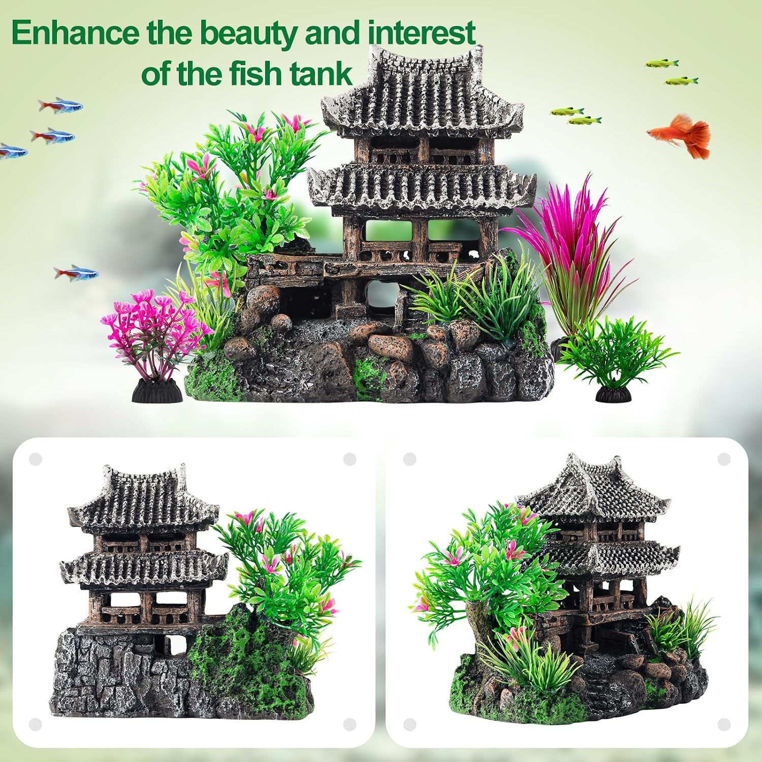 CousDUoBe 9Pcs Resin Castle Decorations Set,Realistic Fish Tank Castle with Eco-Friendly Design,Fish Tank Decorations Aquarium Accessories - Image 4