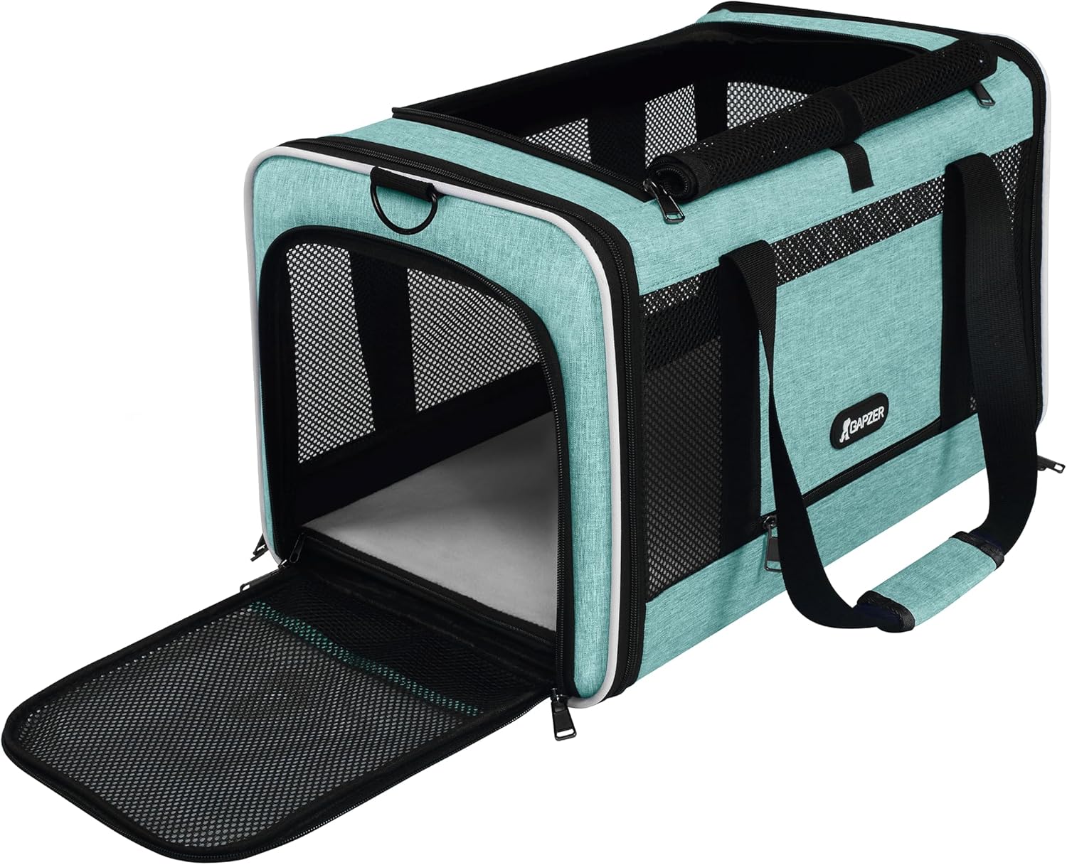 GAPZER Cat Carrier 18"x11"x11" TSA Approved Ventilated Pet Air Travel Cage | Top Open Small Animal Basic Crate, Shih Tzu Dog Softsided Durable Kennel, 4-Mesh-Side Kitty Carry on Case up to 20 lbs Teal